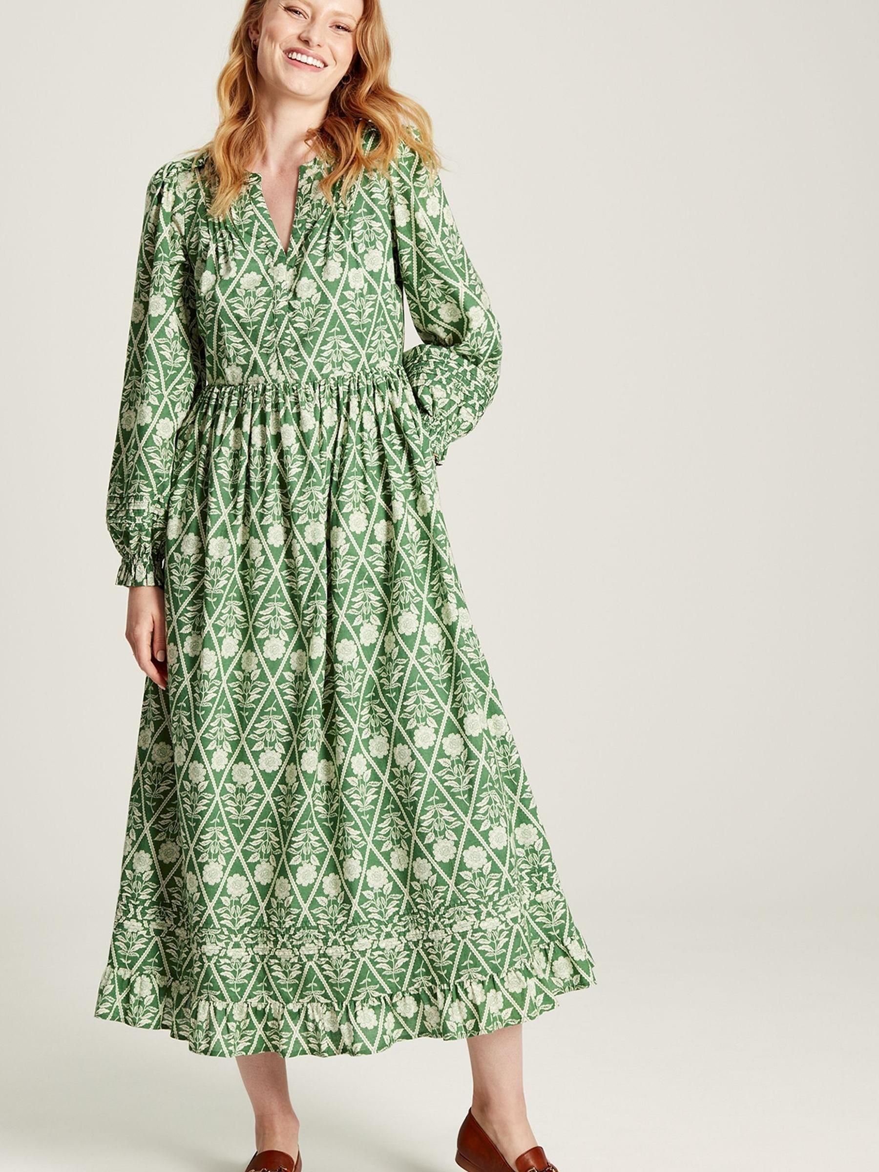 Heather Green Floral Pleated Dress - Image 1 of 6