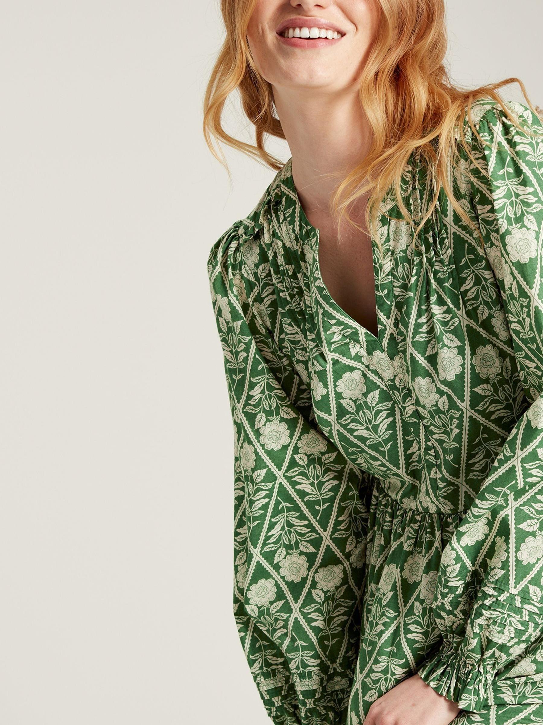 Heather Green Floral Pleated Dress - Image 4 of 6
