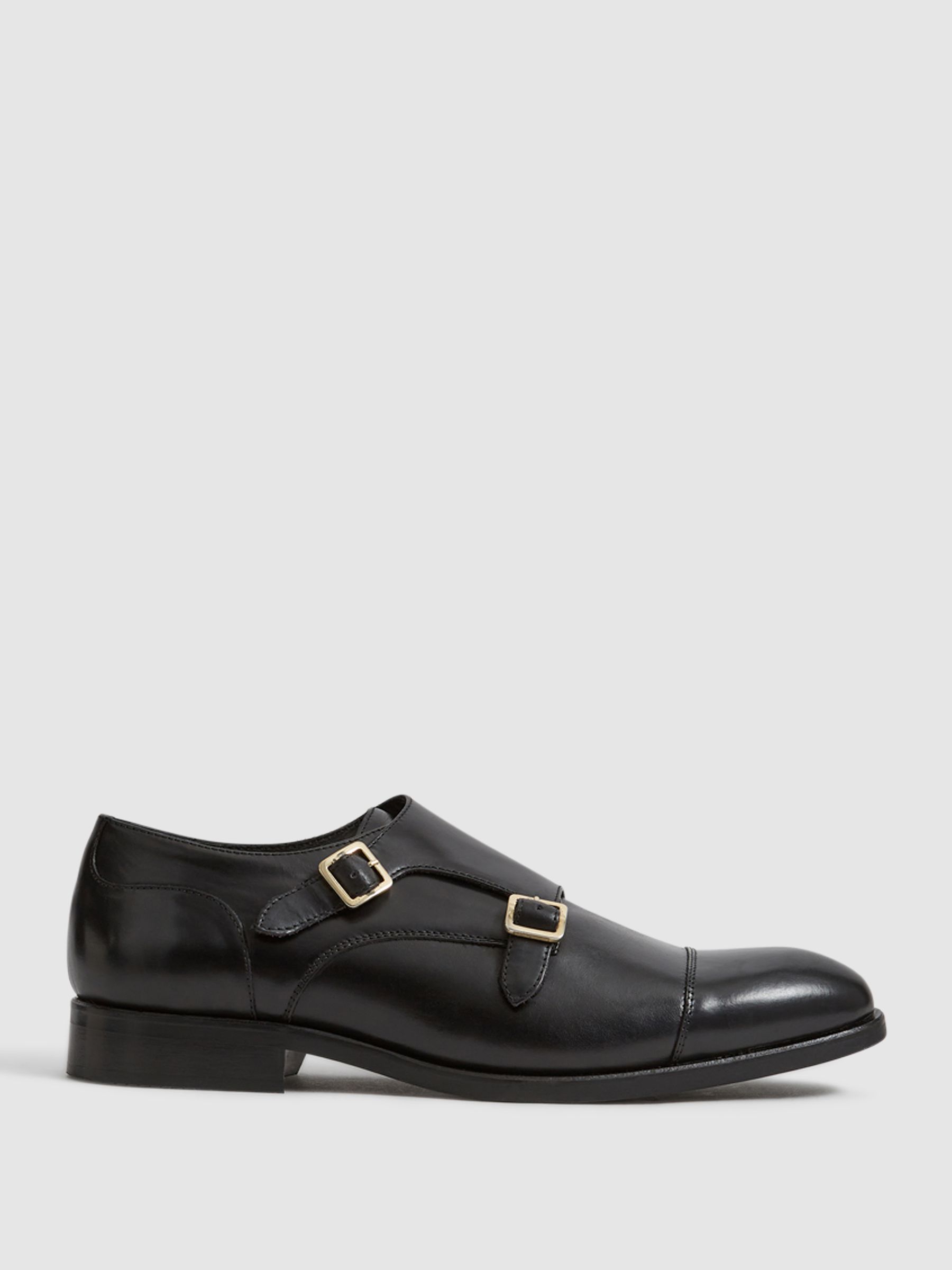 Leather Monk Strap Shoes in Black - Image 1 of 6