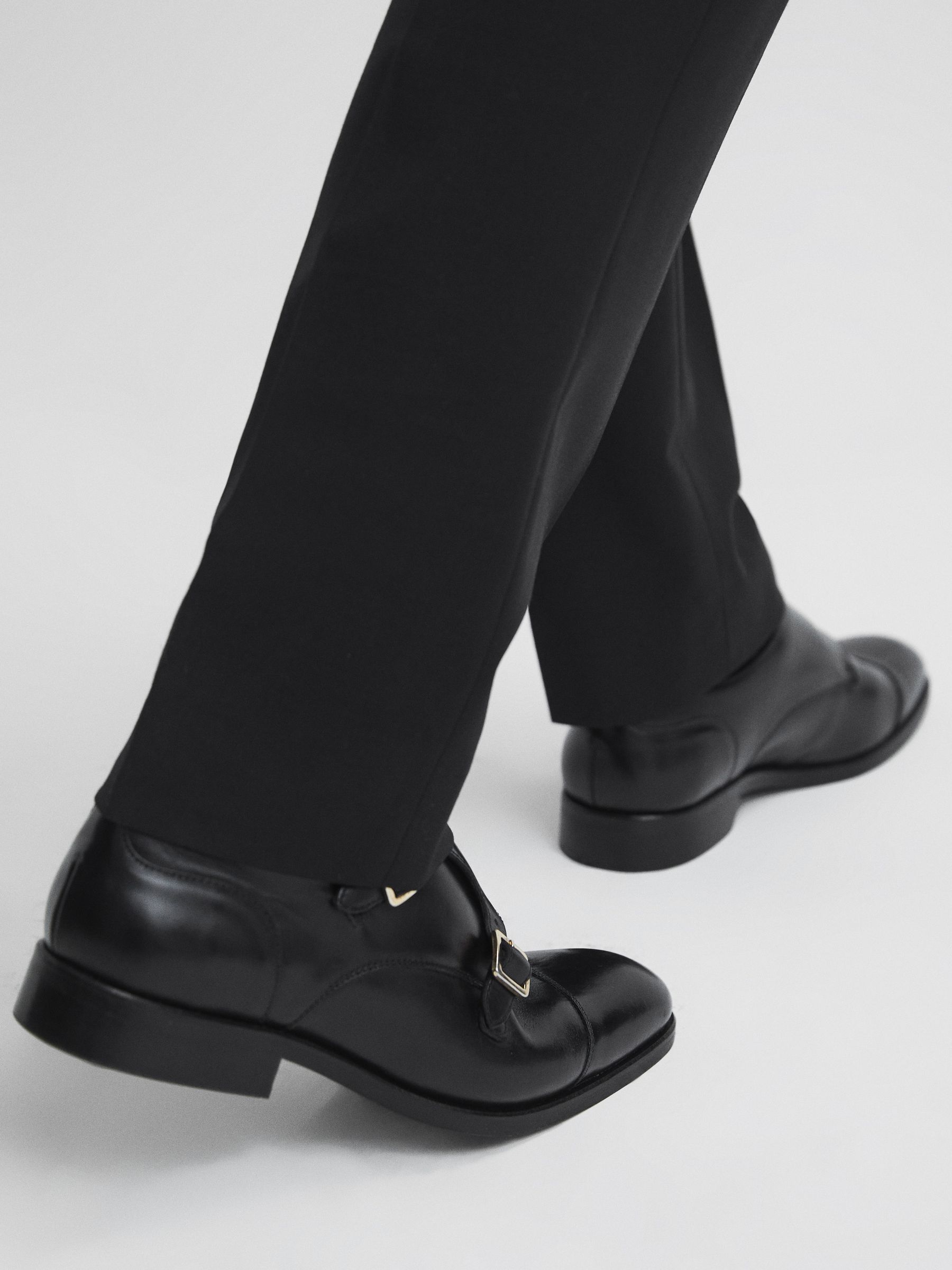 Leather Monk Strap Shoes in Black - Image 3 of 6