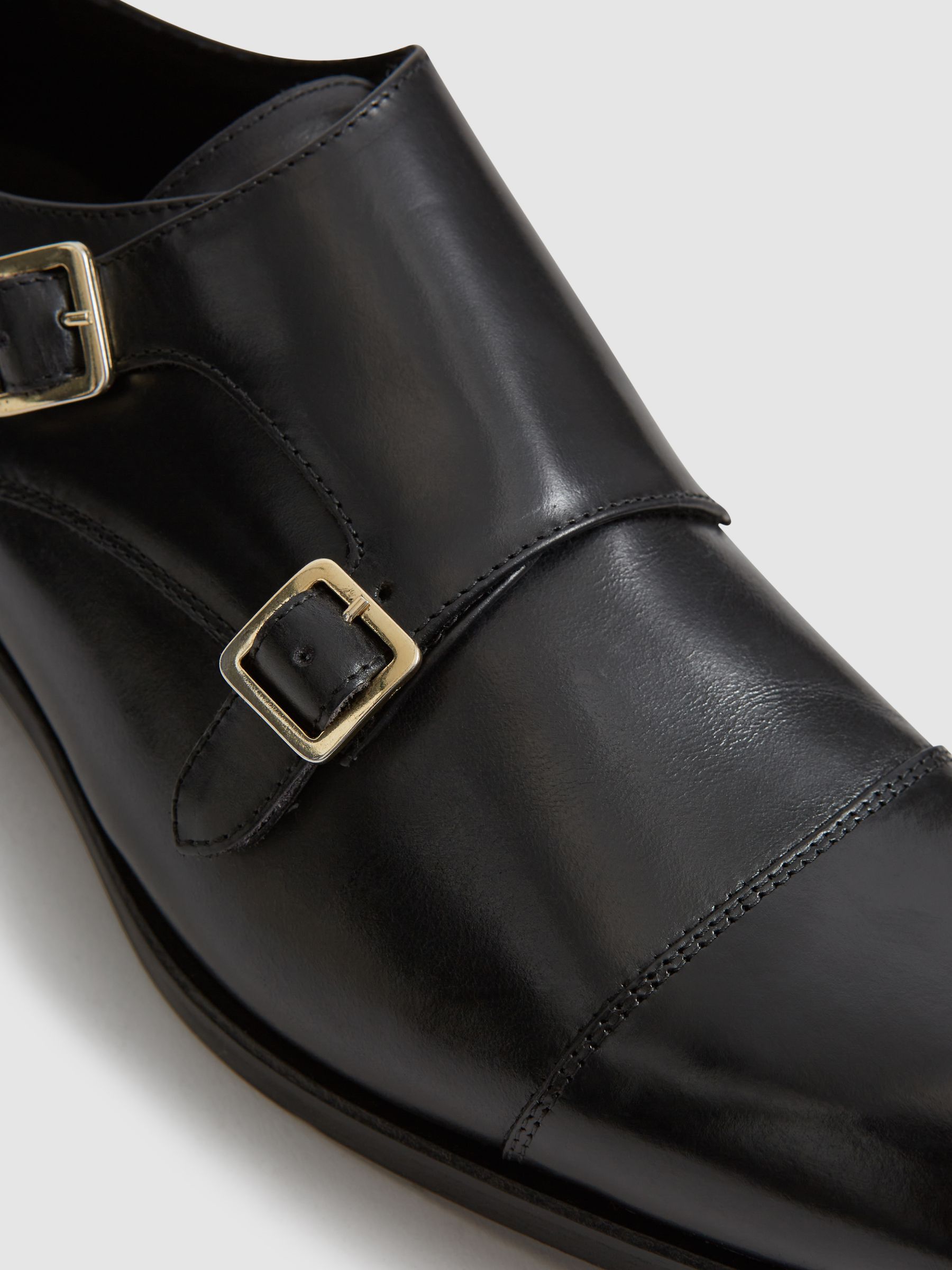 Leather Monk Strap Shoes in Black - Image 5 of 6