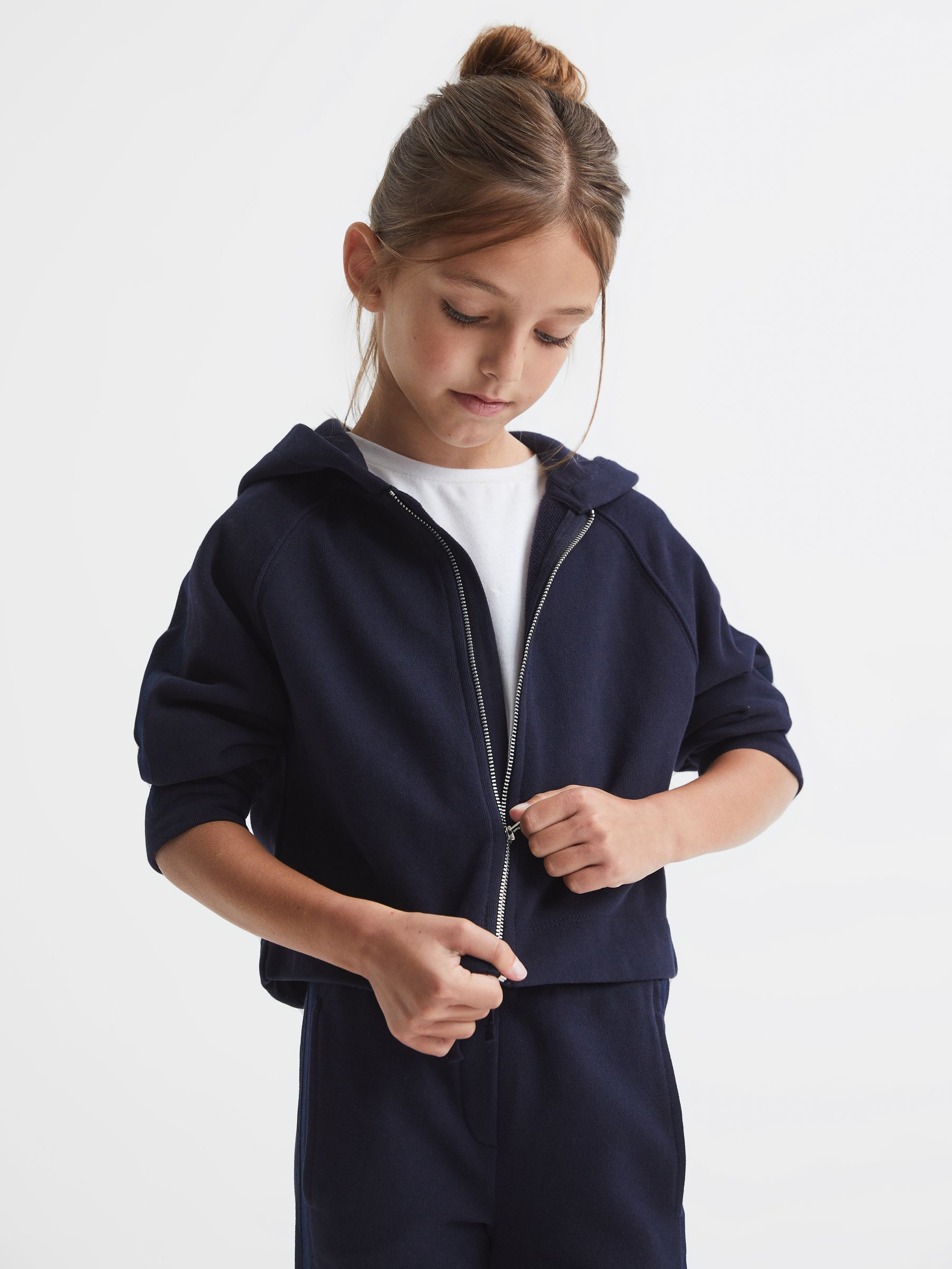 Junior Metallic Trim Hoodie in Navy - Image 1 of 8 Junior Metallic Trim Hoodie in Navy - Image 1 of 8