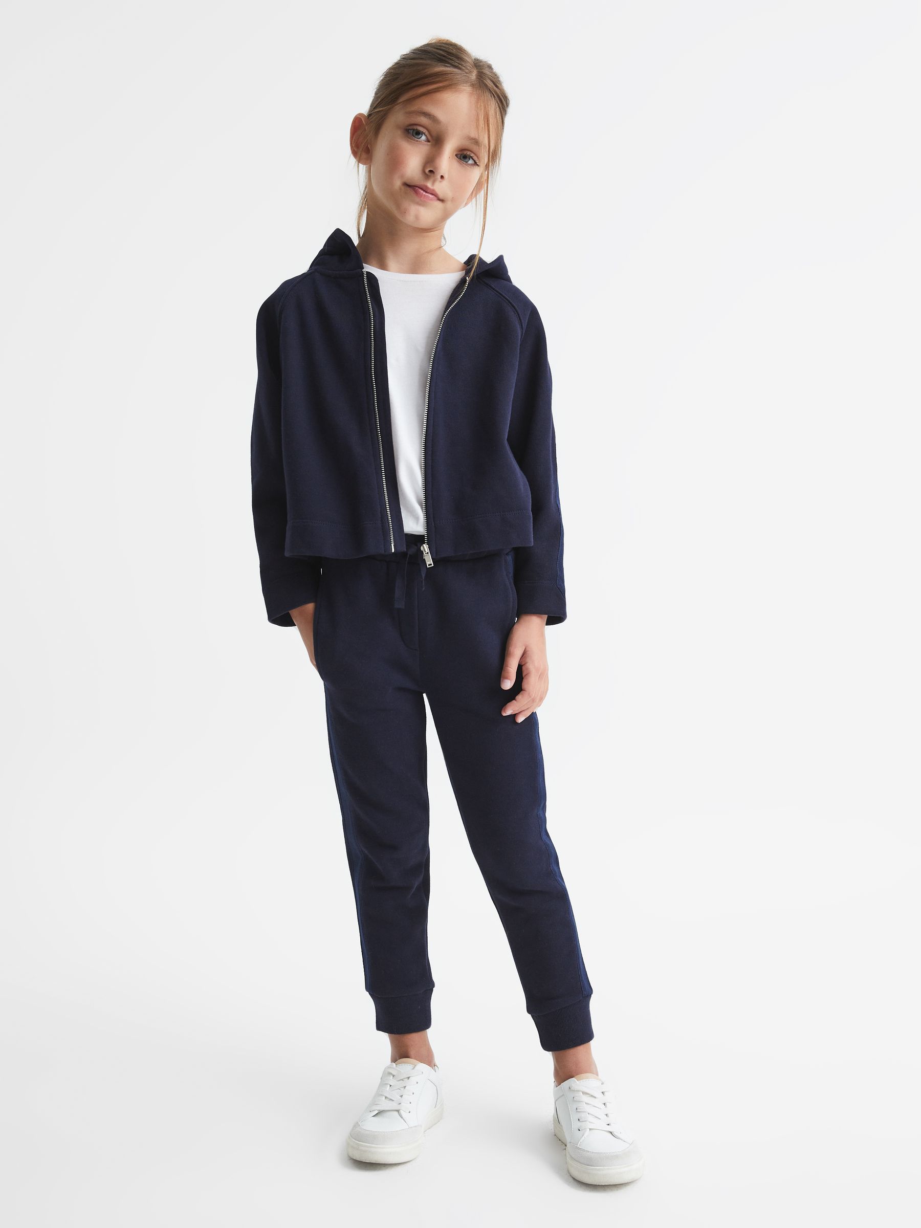 Junior Metallic Trim Hoodie in Navy - Image 3 of 8