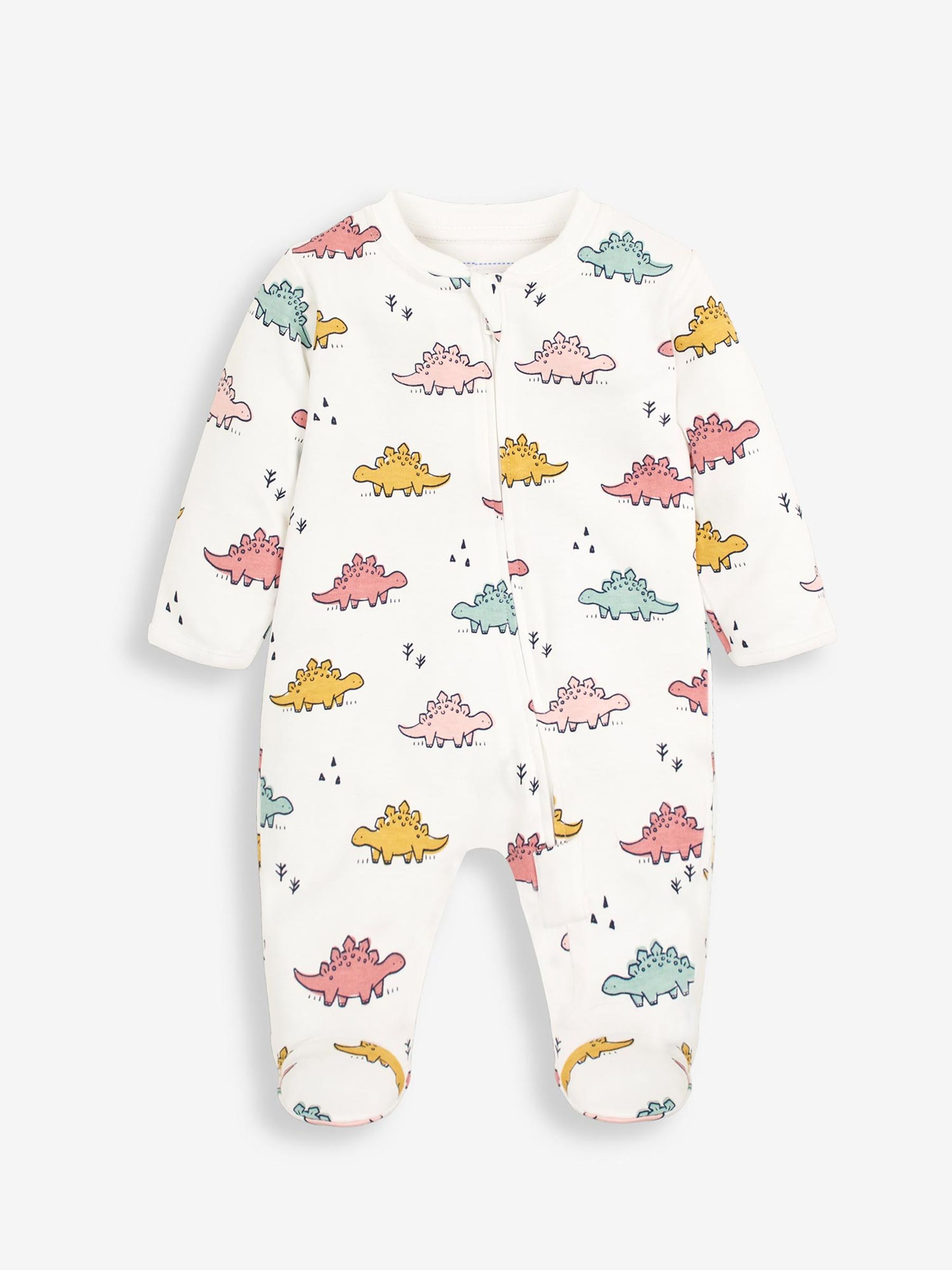 Pink Dino Print Zip Cotton Baby Sleepsuit - Image 2 of 3