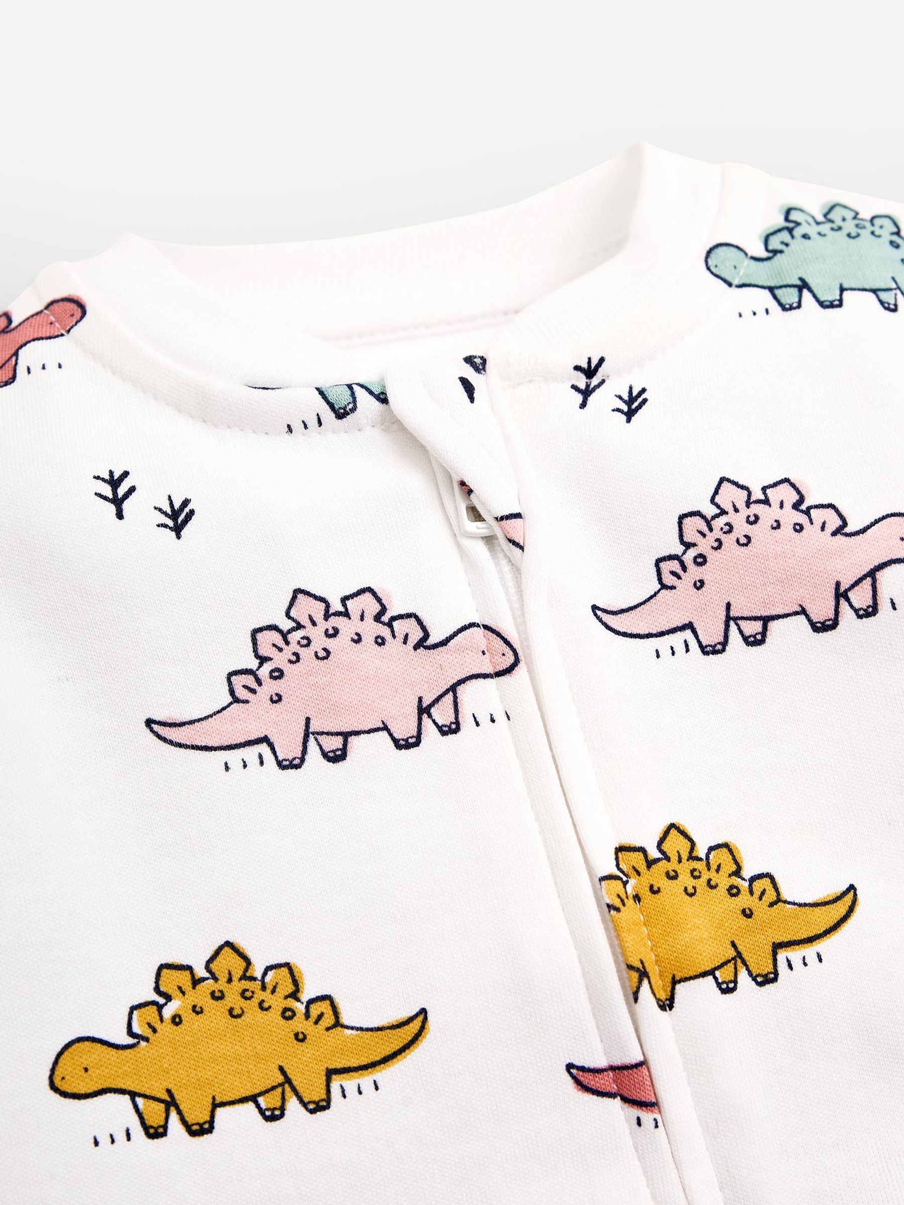 Pink Dino Print Zip Cotton Baby Sleepsuit - Image 3 of 3