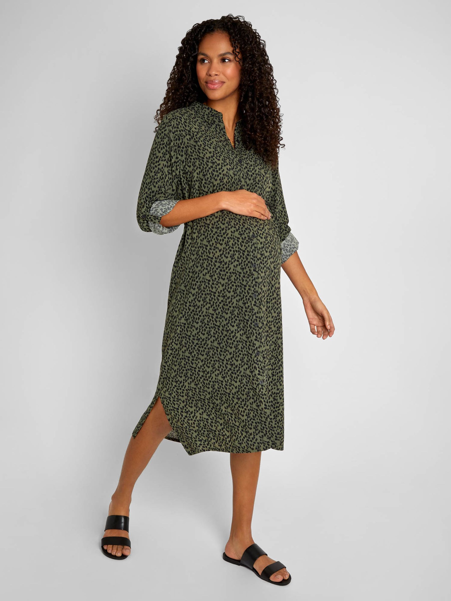 Animal Print Shirt Maternity Dress in Khaki - Image 2 of 4