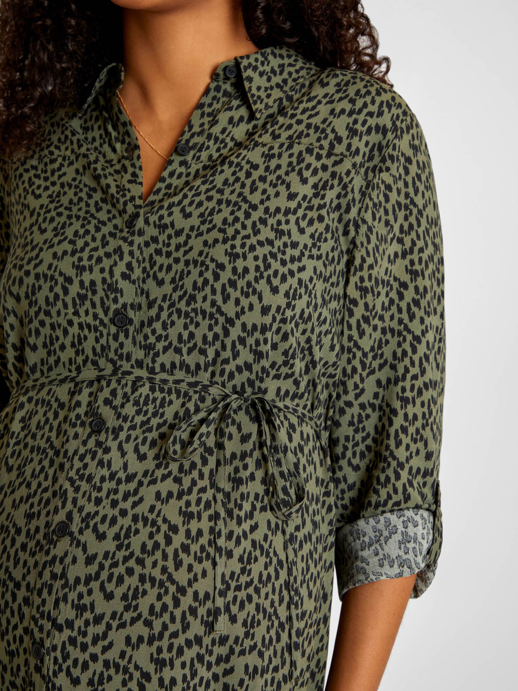 Animal Print Shirt Maternity Dress in Khaki - Image 4 of 4