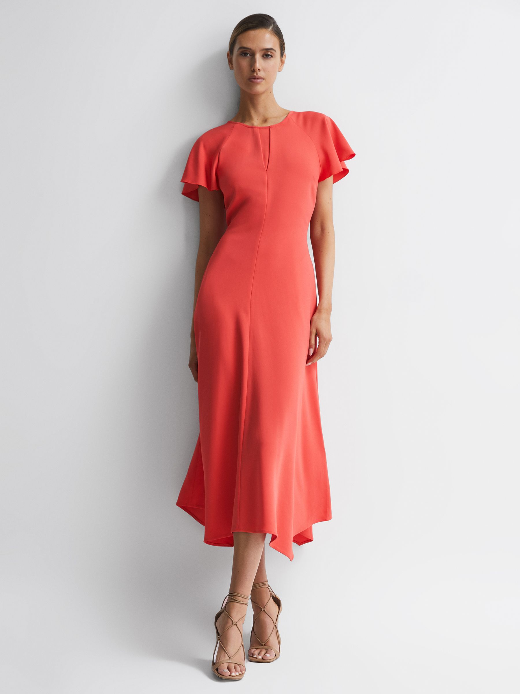 Cap Sleeve Midi Dress in Coral - Image 1 of 6