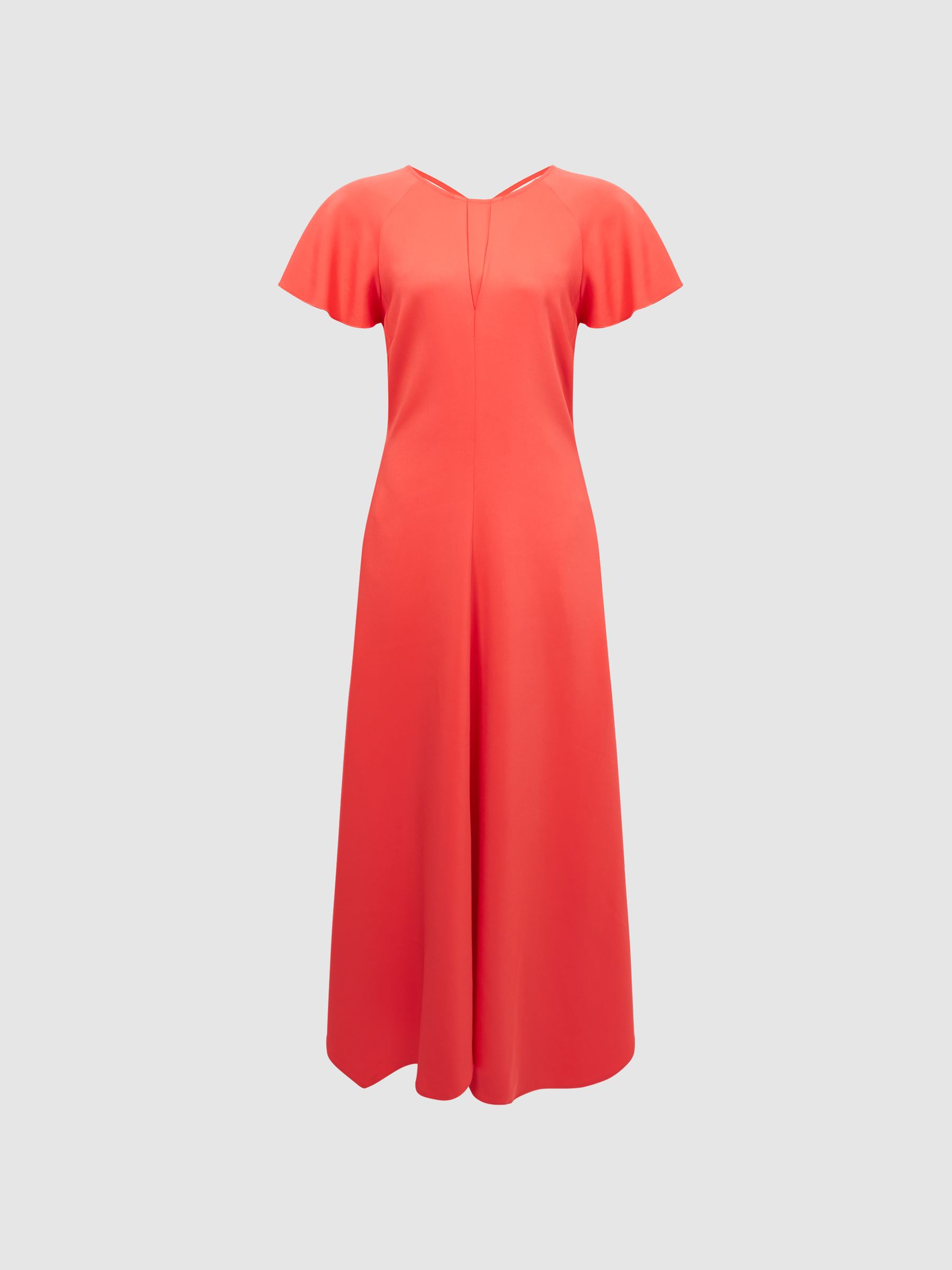 Cap Sleeve Midi Dress in Coral - Image 2 of 6