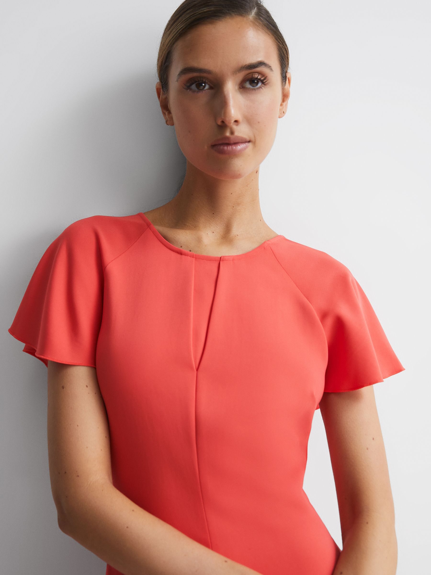 Cap Sleeve Midi Dress in Coral - Image 4 of 6