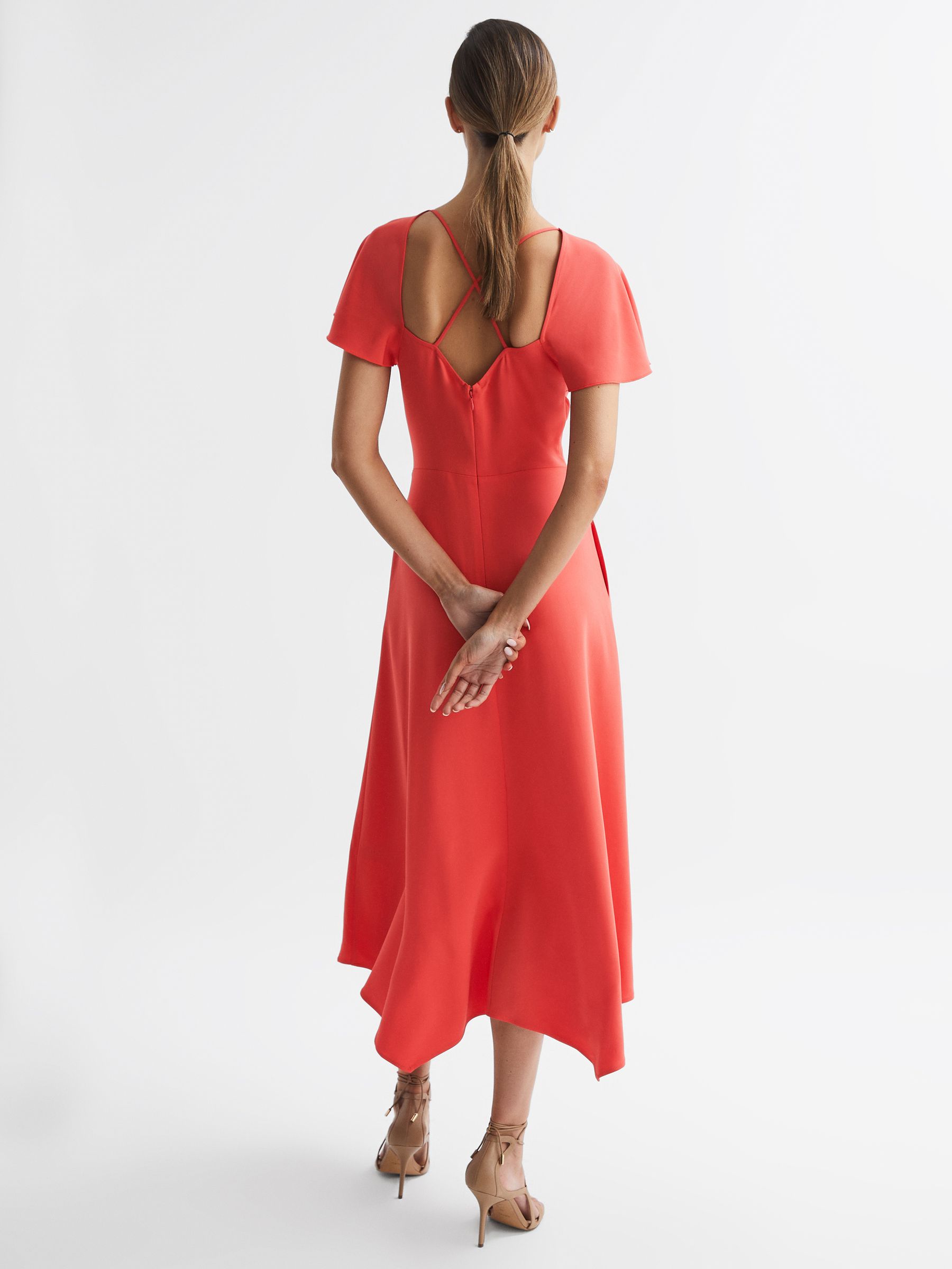 Cap Sleeve Midi Dress in Coral - Image 5 of 6