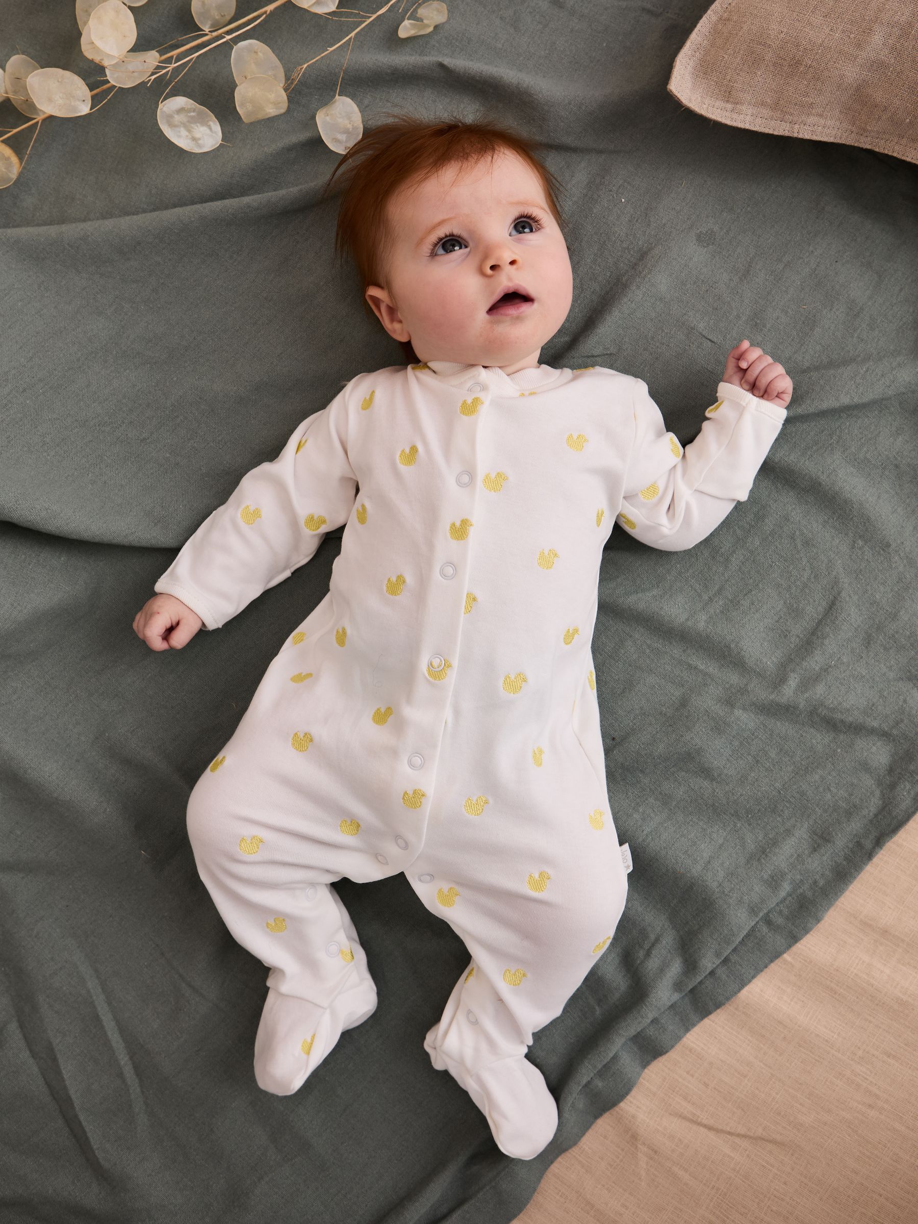 Yellow Duck Embroidered Cotton Baby Sleepsuit JoJo Maman Bébé