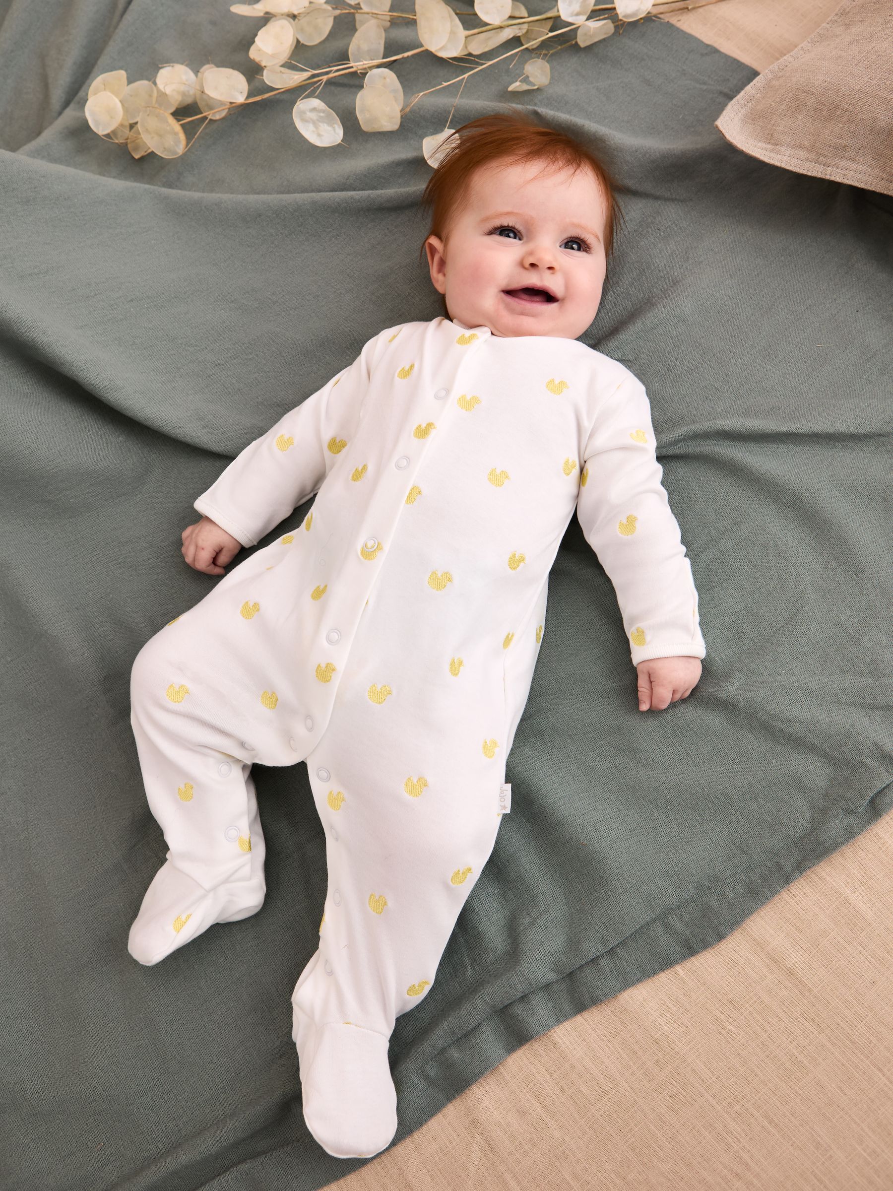 Yellow Duck Embroidered Cotton Baby Sleepsuit - Image 6 of 7
