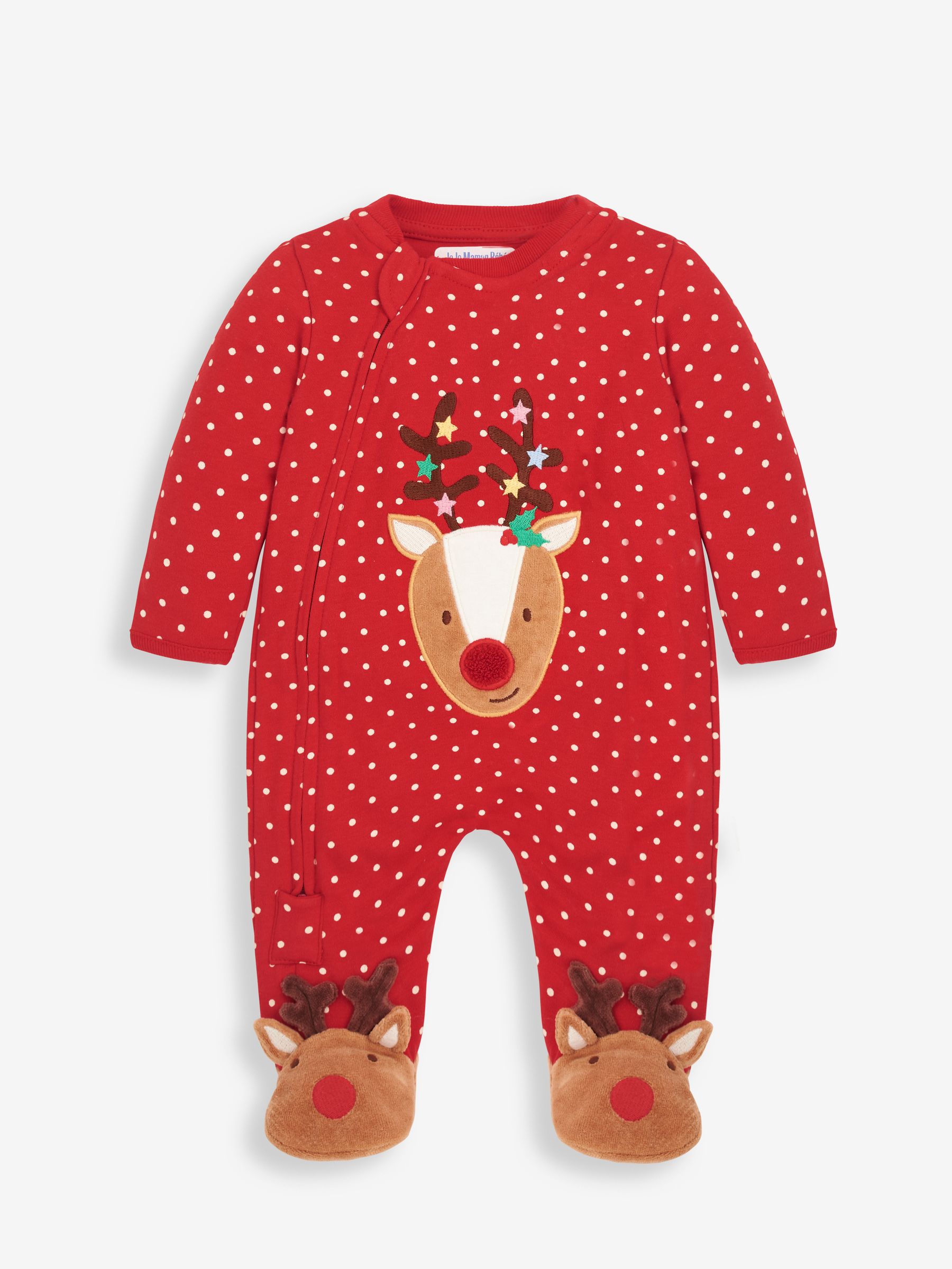 Red Reindeer Appliqué Zip Cotton Baby Sleepsuit - Image 2 of 4