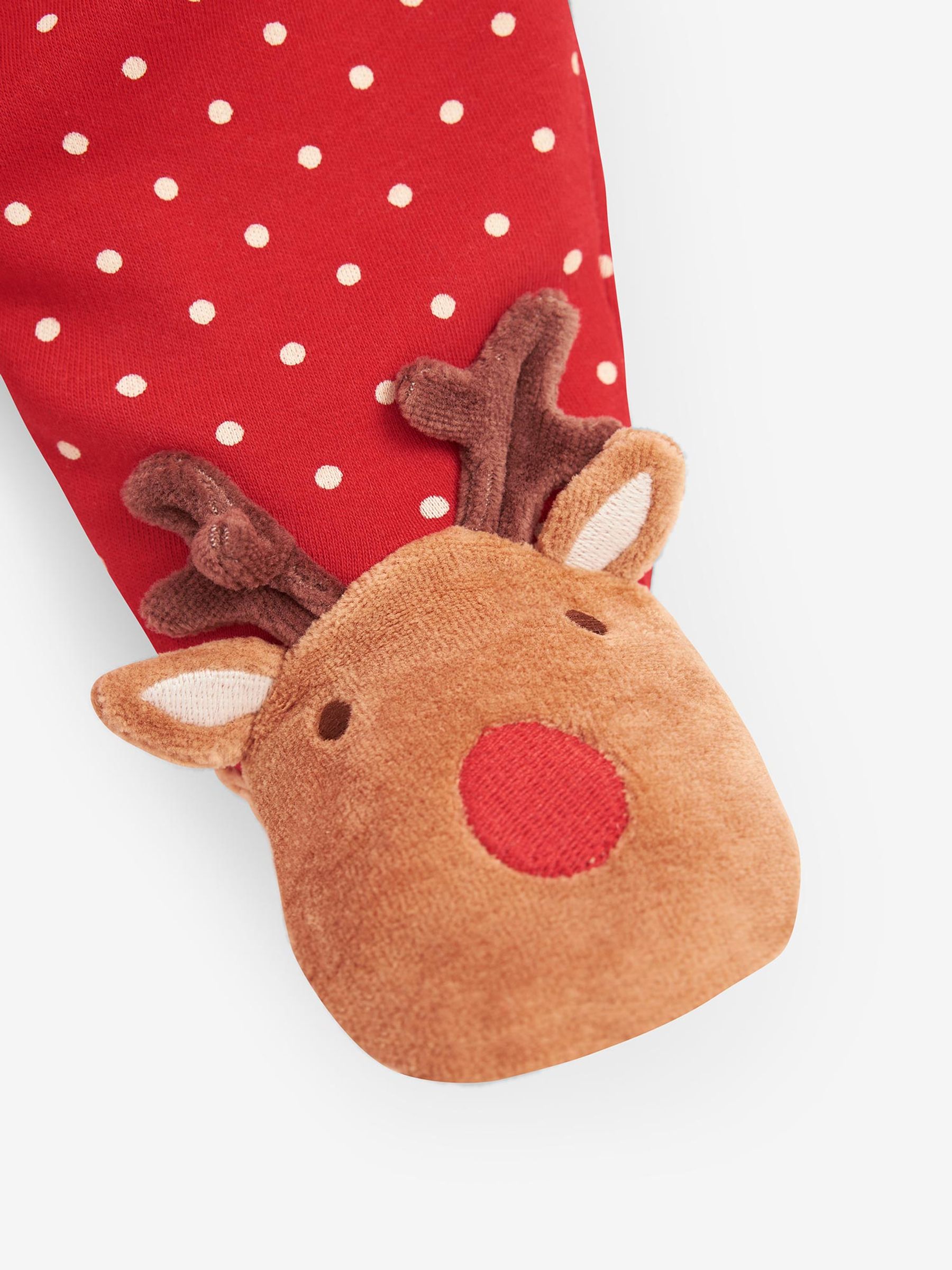 Red Reindeer Appliqué Zip Cotton Baby Sleepsuit - Image 3 of 4