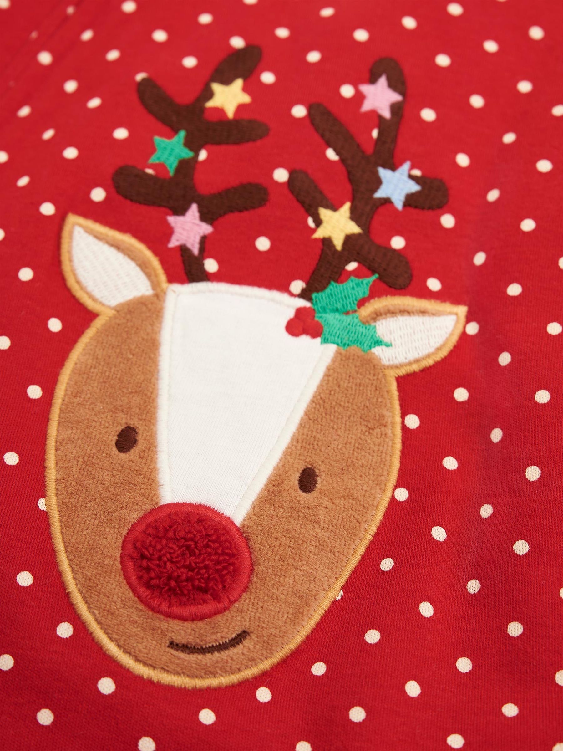 Red Reindeer Appliqué Zip Cotton Baby Sleepsuit - Image 4 of 4