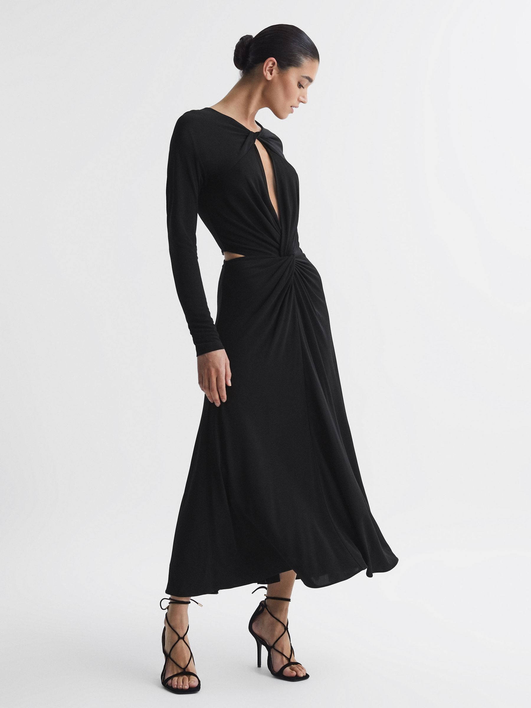 Twist Cut-Out Midi Dress in Black - Image 1 of 4