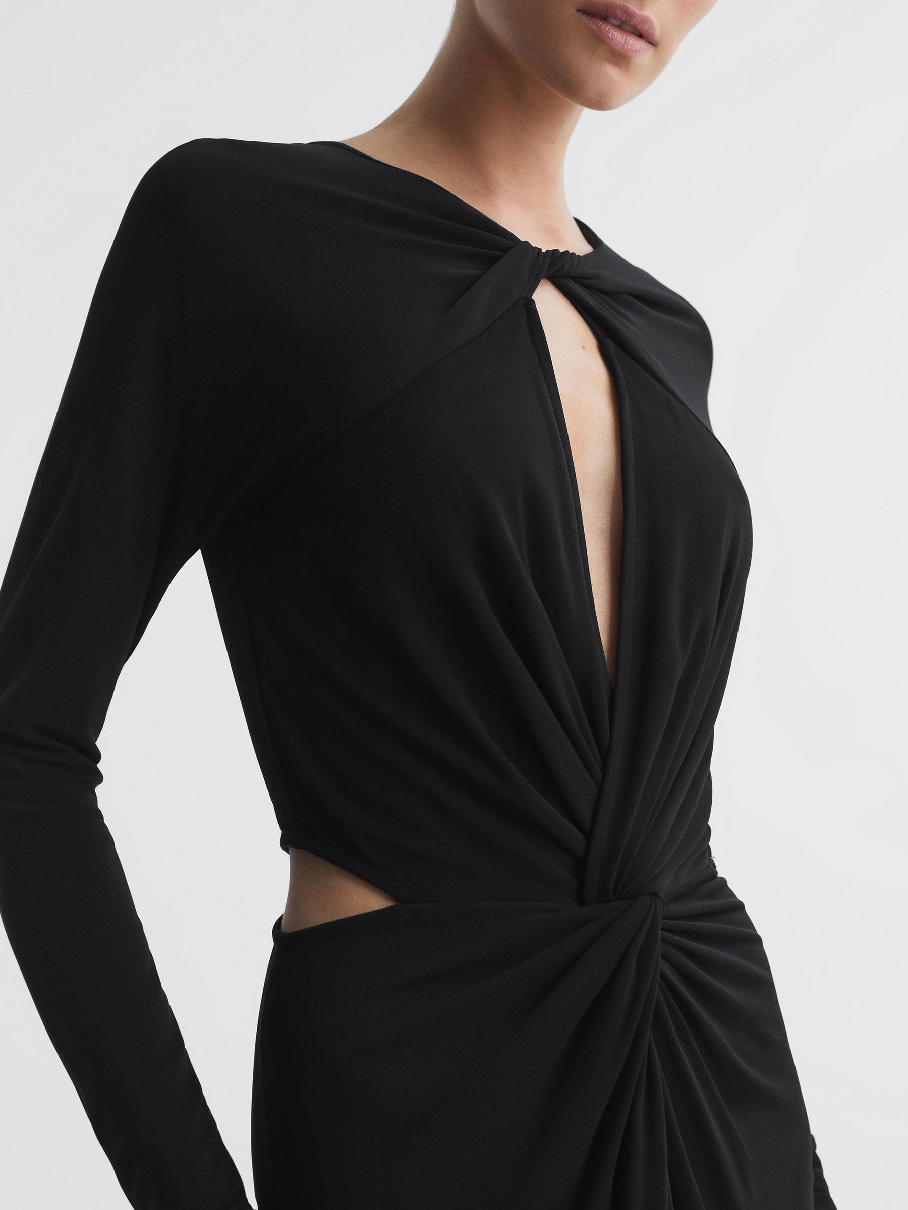 Twist Cut-Out Midi Dress in Black - Image 3 of 4