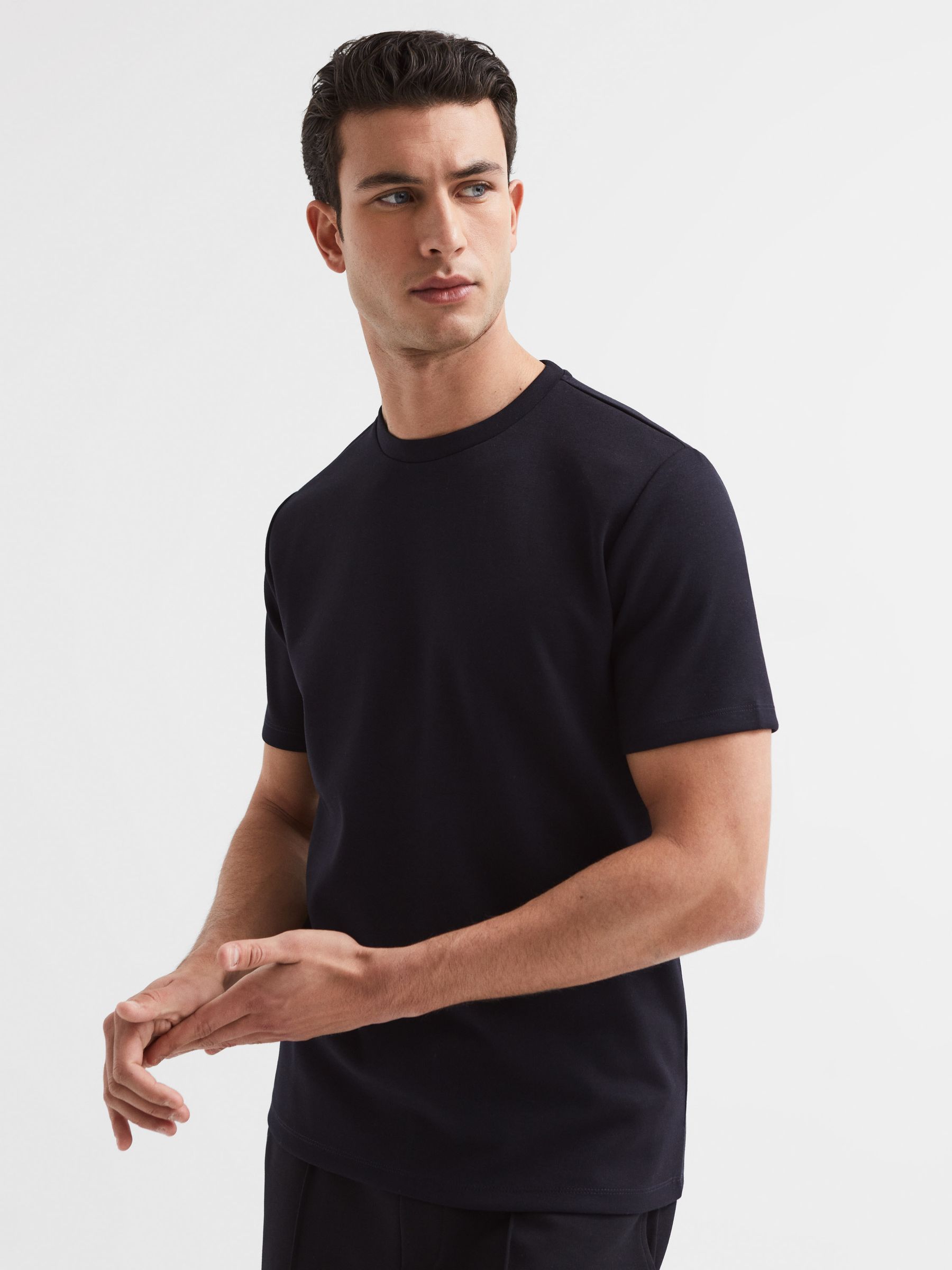 Interlock Jersey Crew Neck T-Shirt in Navy - Image 1 of 6