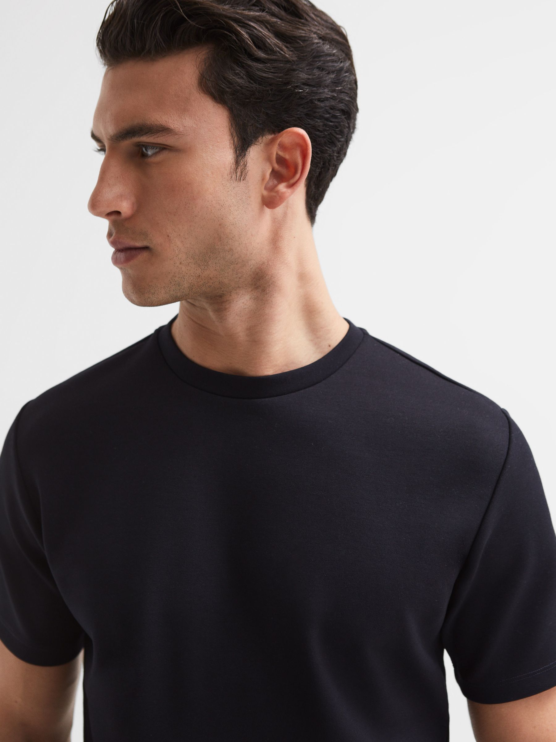 Interlock Jersey Crew Neck T-Shirt in Navy - Image 4 of 6