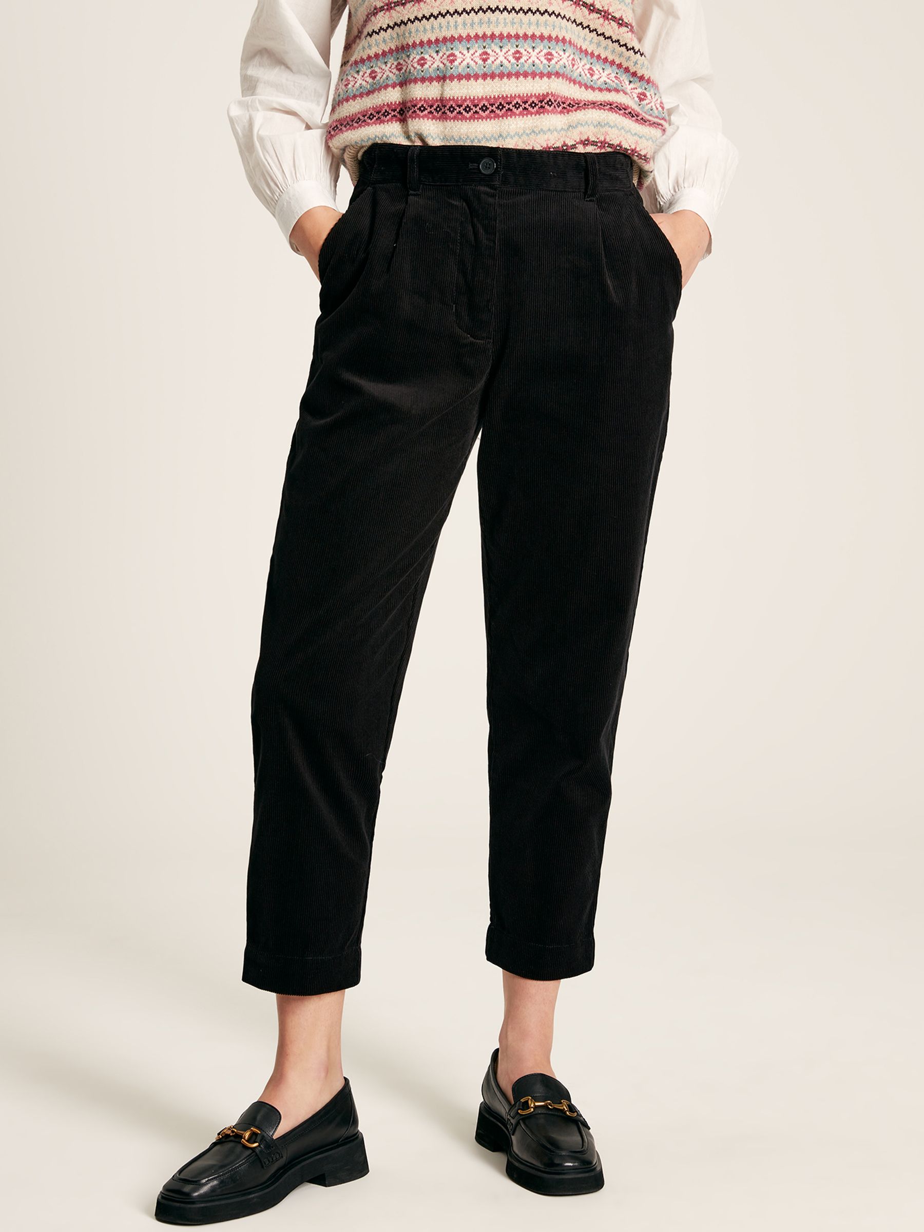 Calla Black Cord Tapered Leg Trousers - Image 1 of 6