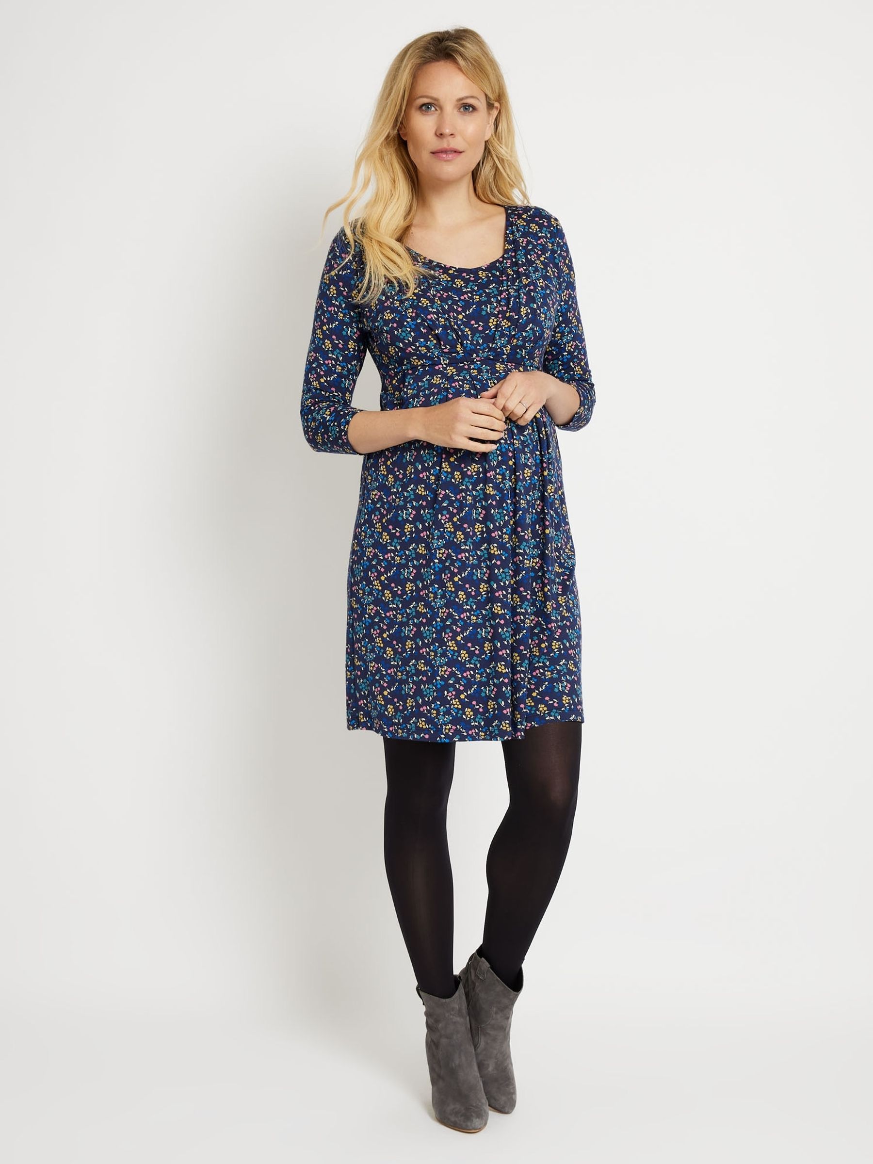 Navy Floral Maternity & Nursing Tunic Dress - Image 1 of 2