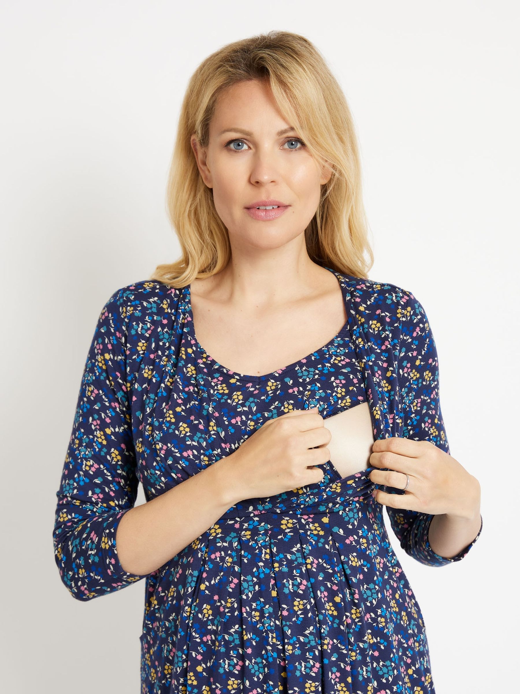 Navy Floral Maternity & Nursing Tunic Dress - Image 2 of 2