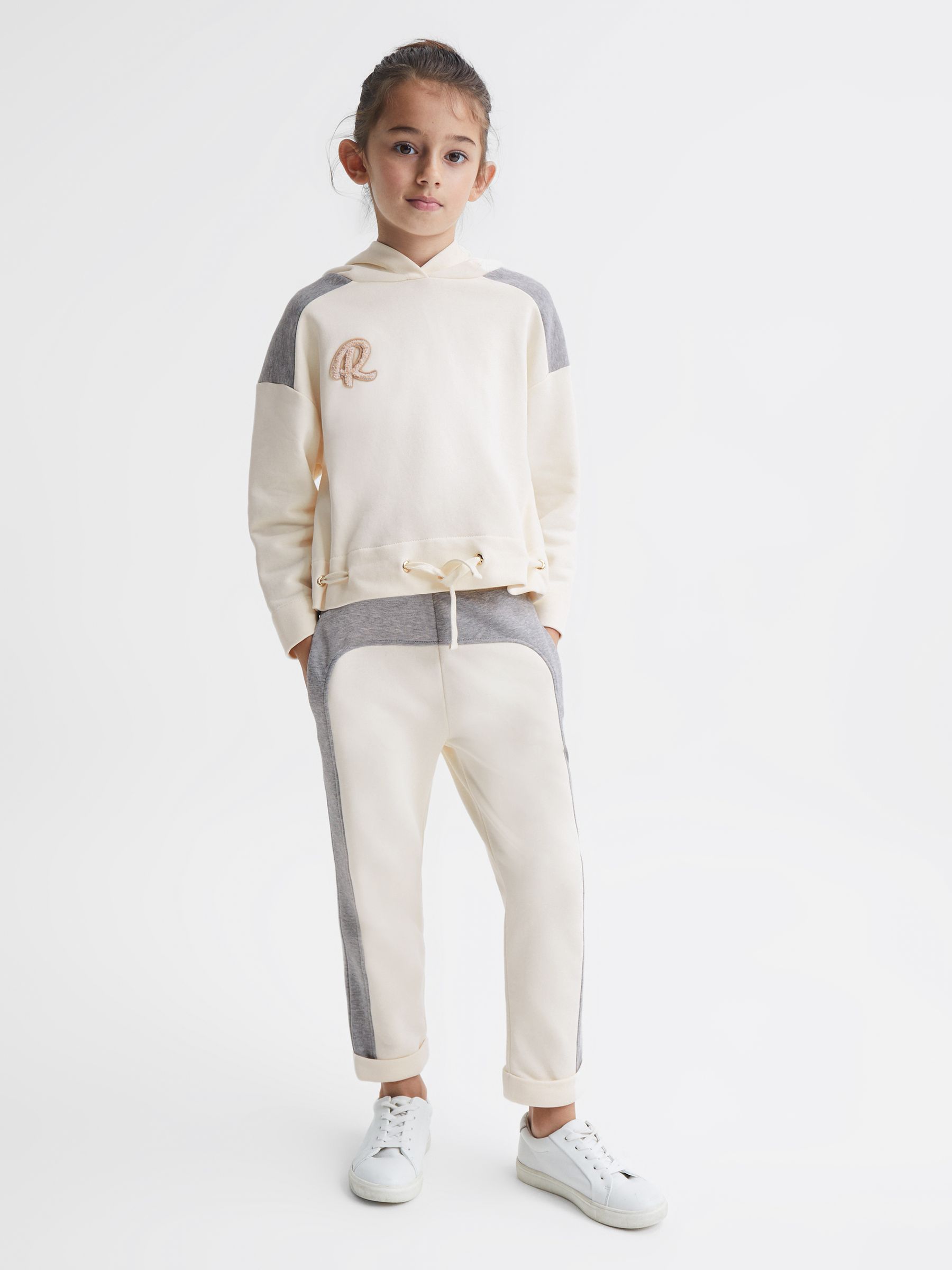 4-9 yrs Colourblock Joggers in Pale Pink/Grey Marl - Image 1 of 7 4-9 yrs Colourblock Joggers in Pale Pink/Grey Marl - Image 1 of 7