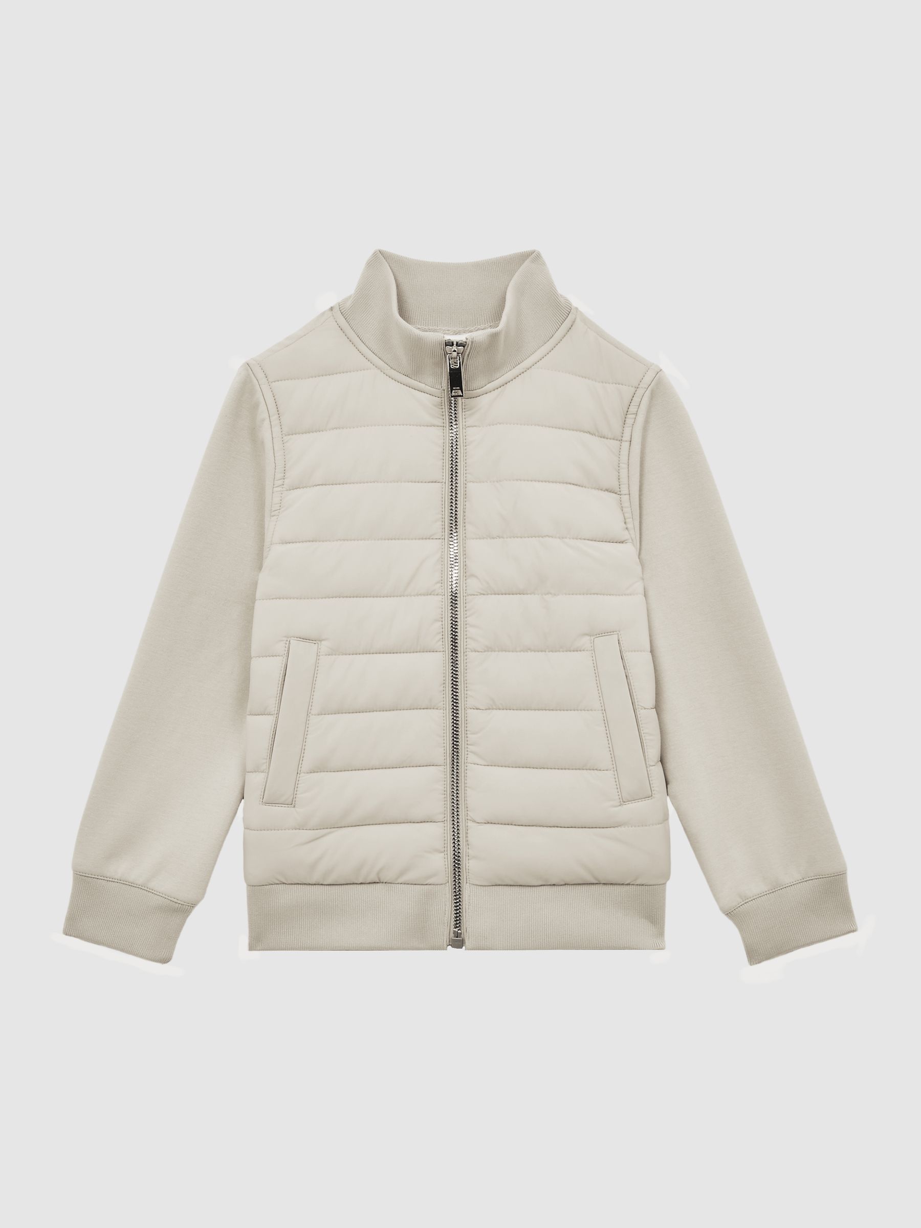 3-9 yrs Funnel Neck Quilted Hybrid Jacket in Stone - Image 2 of 6