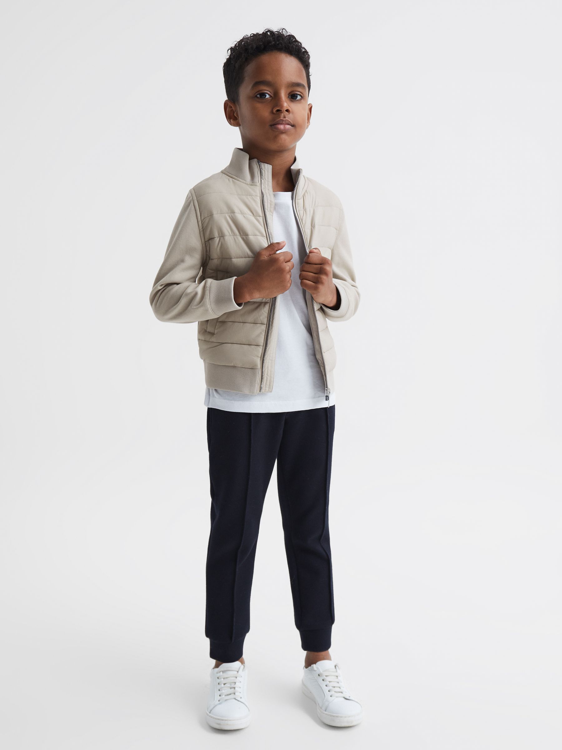 3-9 yrs Funnel Neck Quilted Hybrid Jacket in Stone - Image 3 of 6