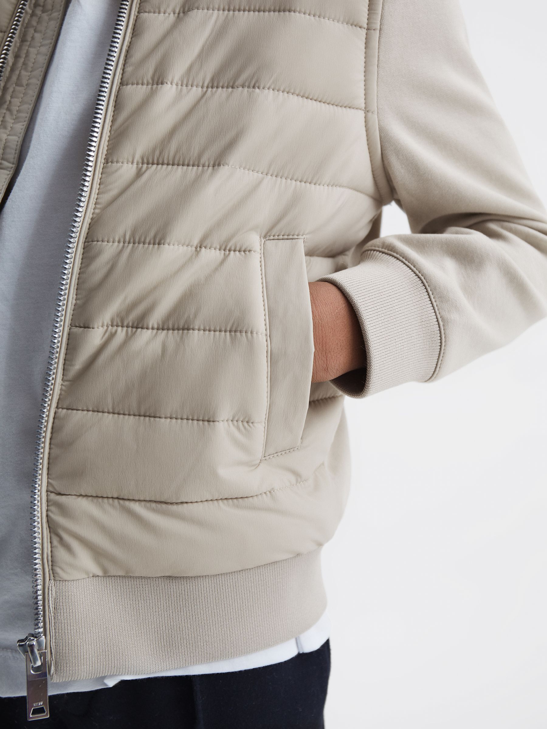 3-9 yrs Funnel Neck Quilted Hybrid Jacket in Stone - Image 4 of 6