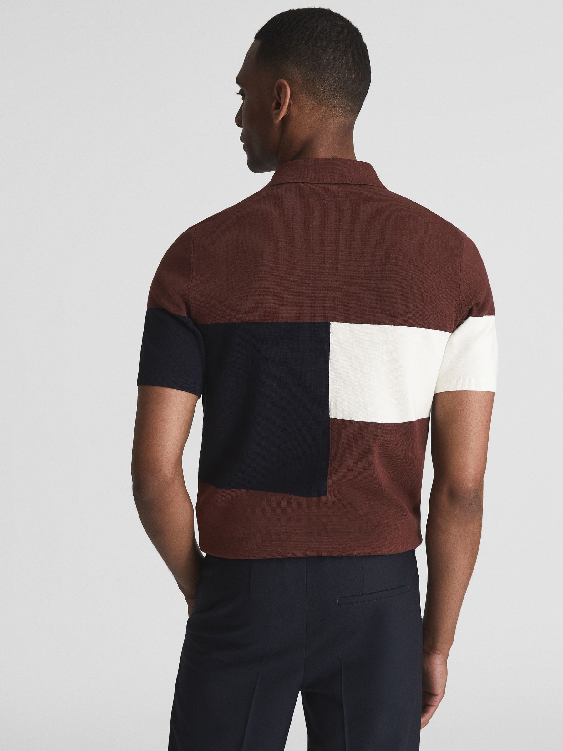 Press Stud Colourblock Polo T-Shirt in Rust - Image 5 of 6