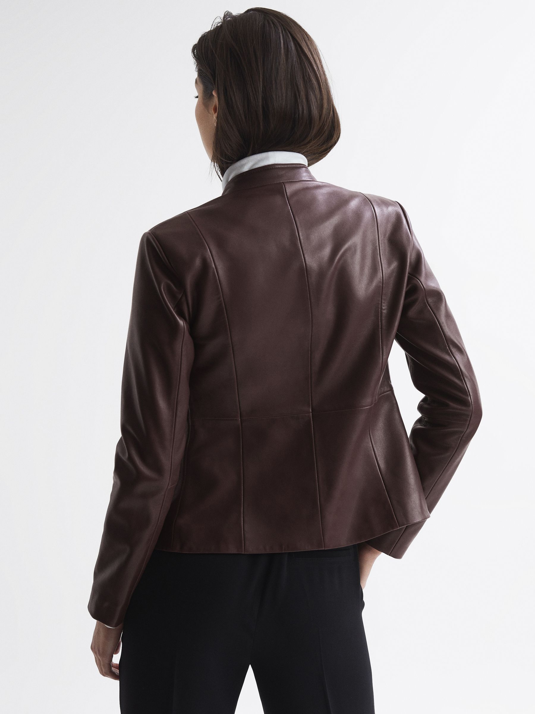 Leather Zip Front Biker Jacket in Berry - Image 5 of 7