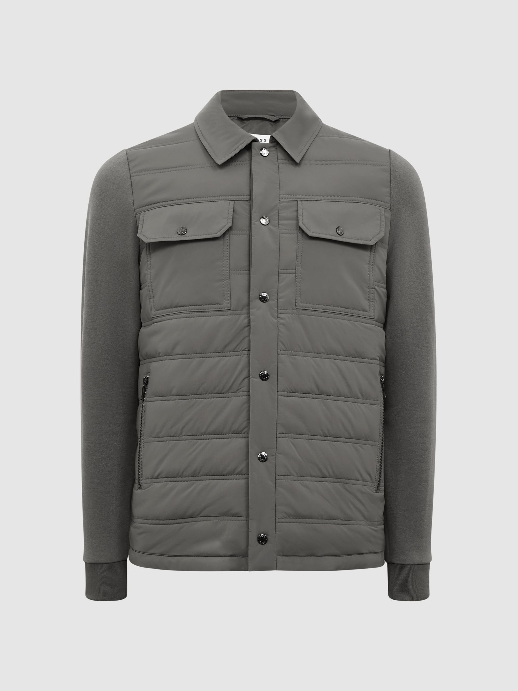 Long Sleeve Quilted Hybrid Jacket in Dark Green - Image 2 of 7
