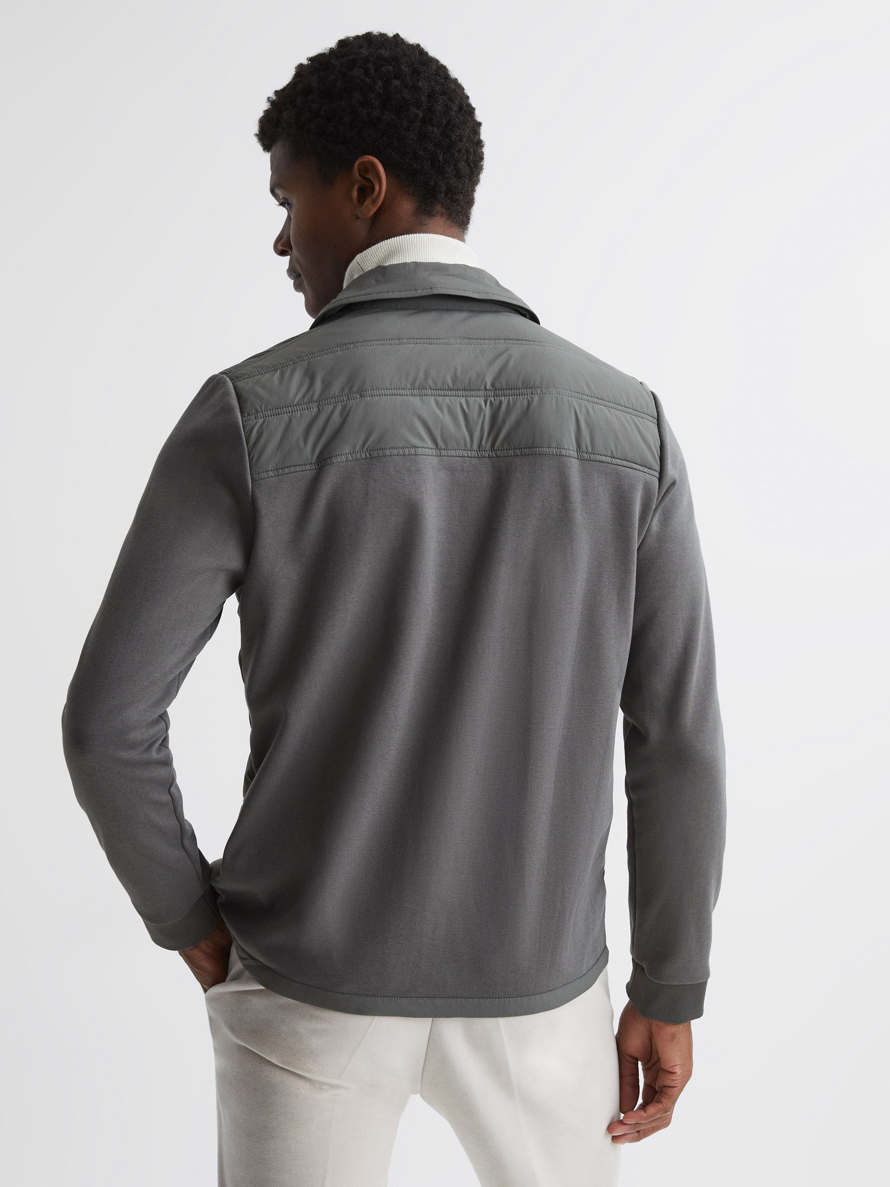 Long Sleeve Quilted Hybrid Jacket in Dark Green - Image 5 of 7