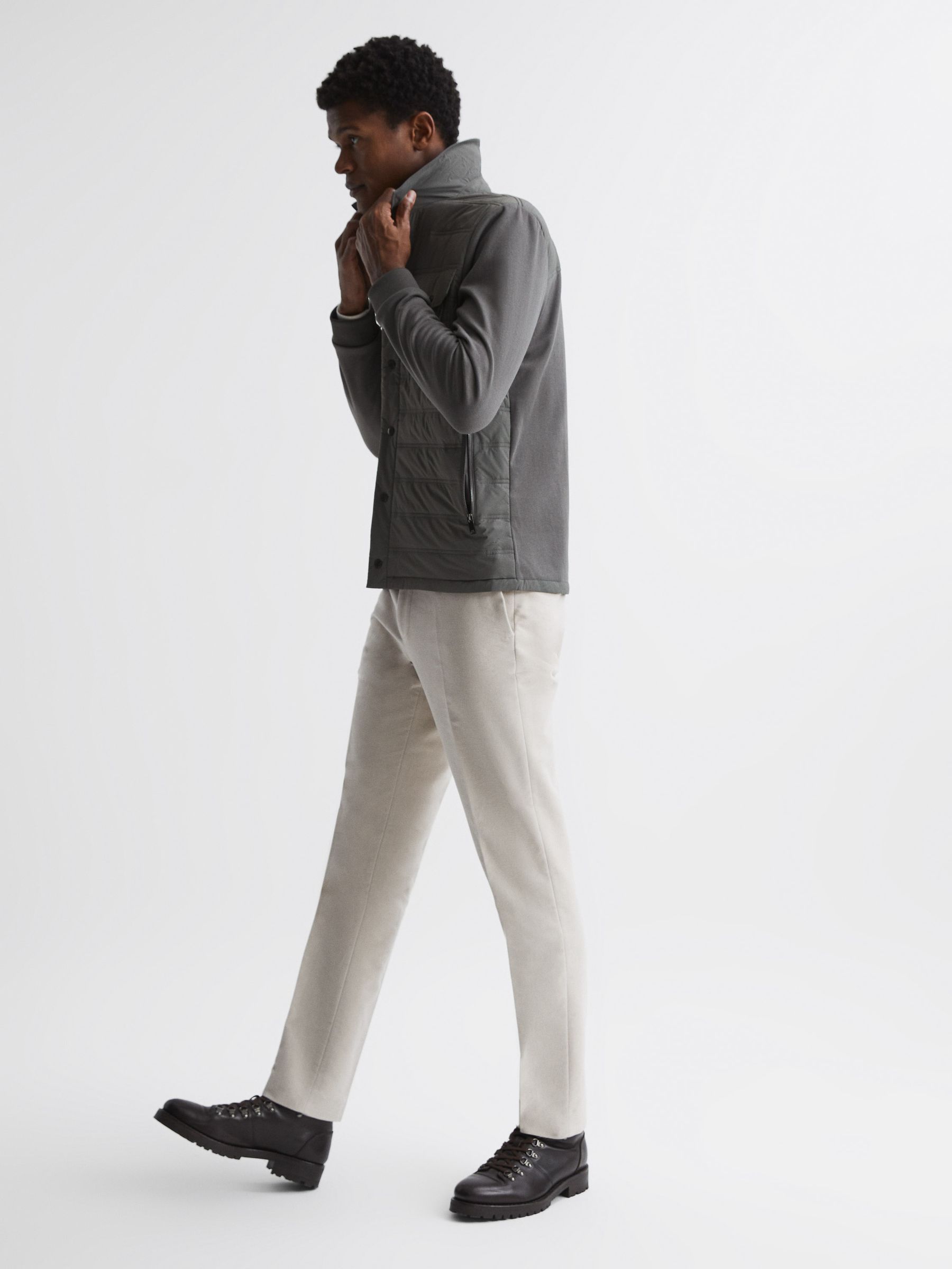 Long Sleeve Quilted Hybrid Jacket in Dark Green - Image 6 of 7