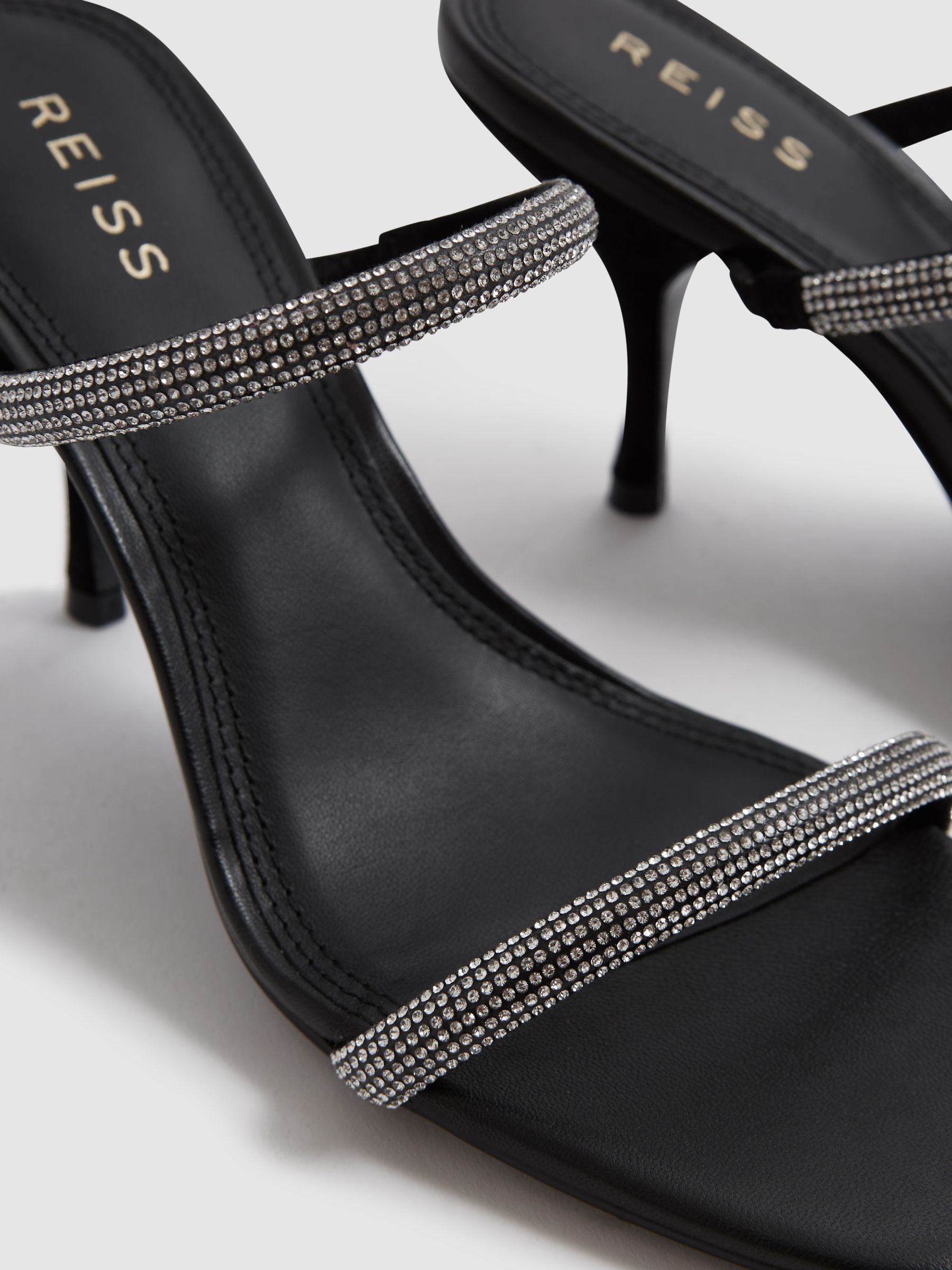 Crystal Mid Heel Sandals in Black - Image 4 of 6