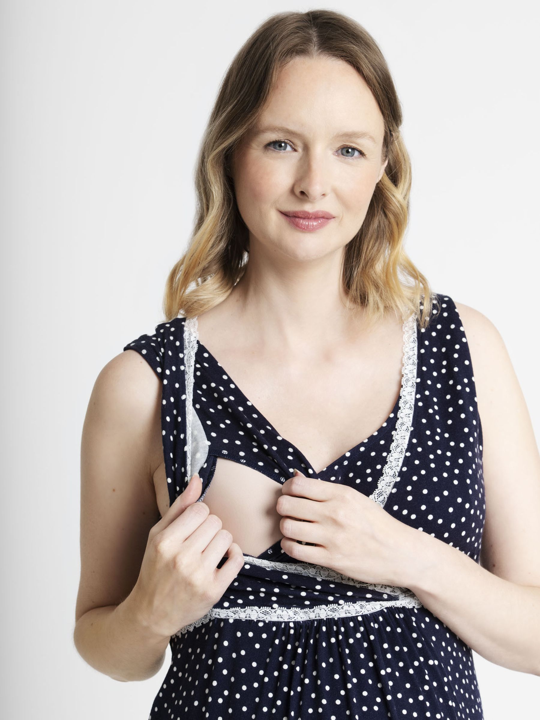 Spot Wrap Maternity & Nursing Nightdress in Navy - Image 2 of 4