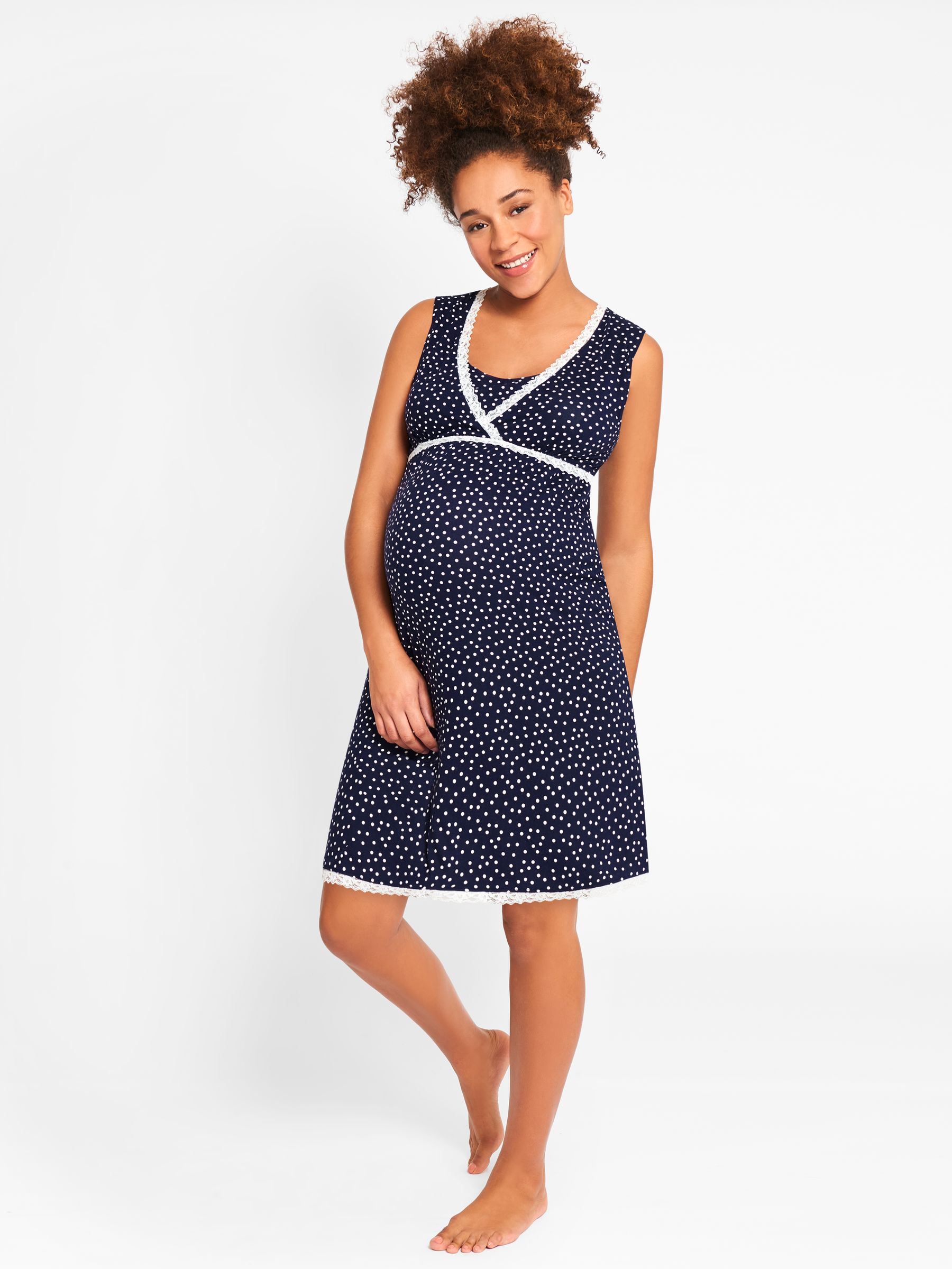 Spot Wrap Maternity & Nursing Nightdress in Navy - Image 4 of 4