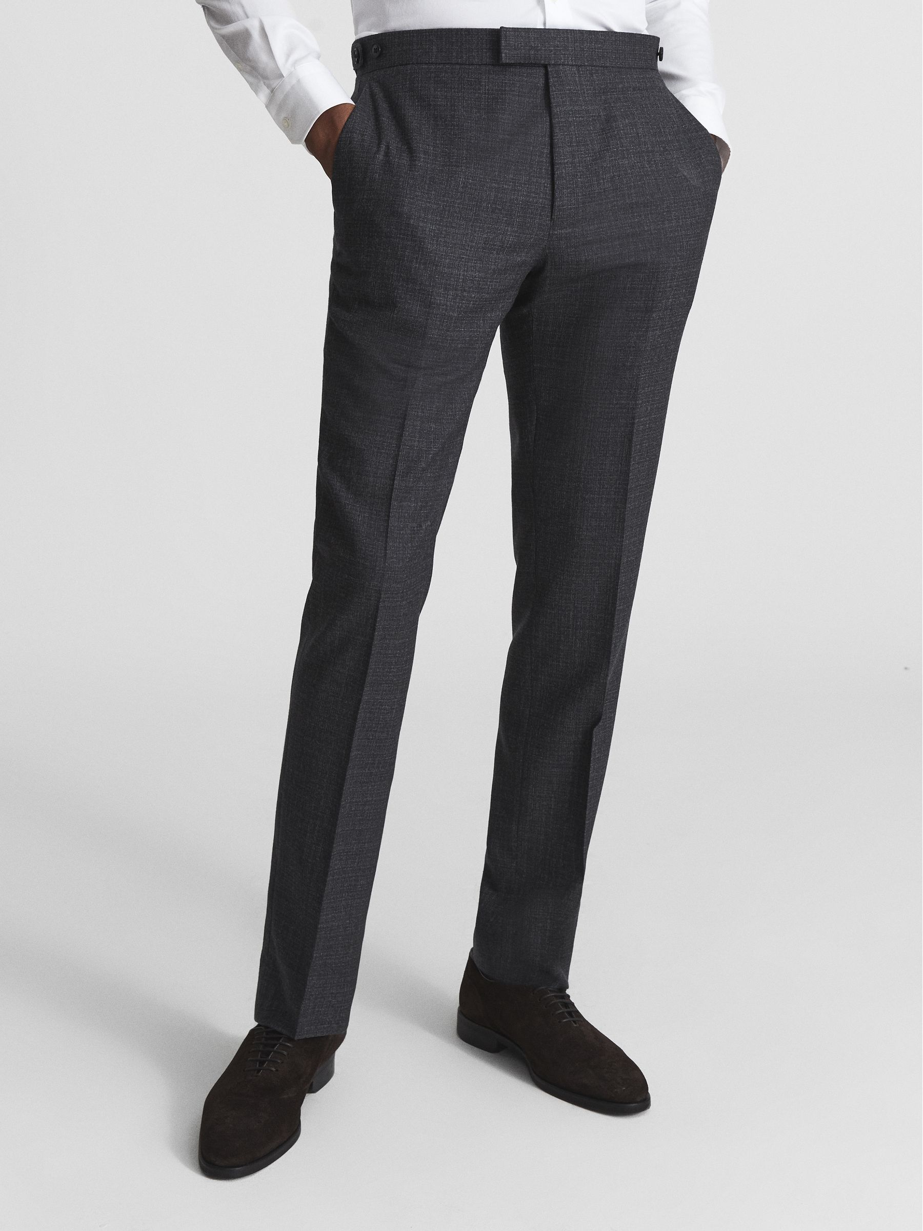 Textured Slim Fit Trousers in Charcoal - Image 1 of 5 Textured Slim Fit Trousers in Charcoal - Image 1 of 5