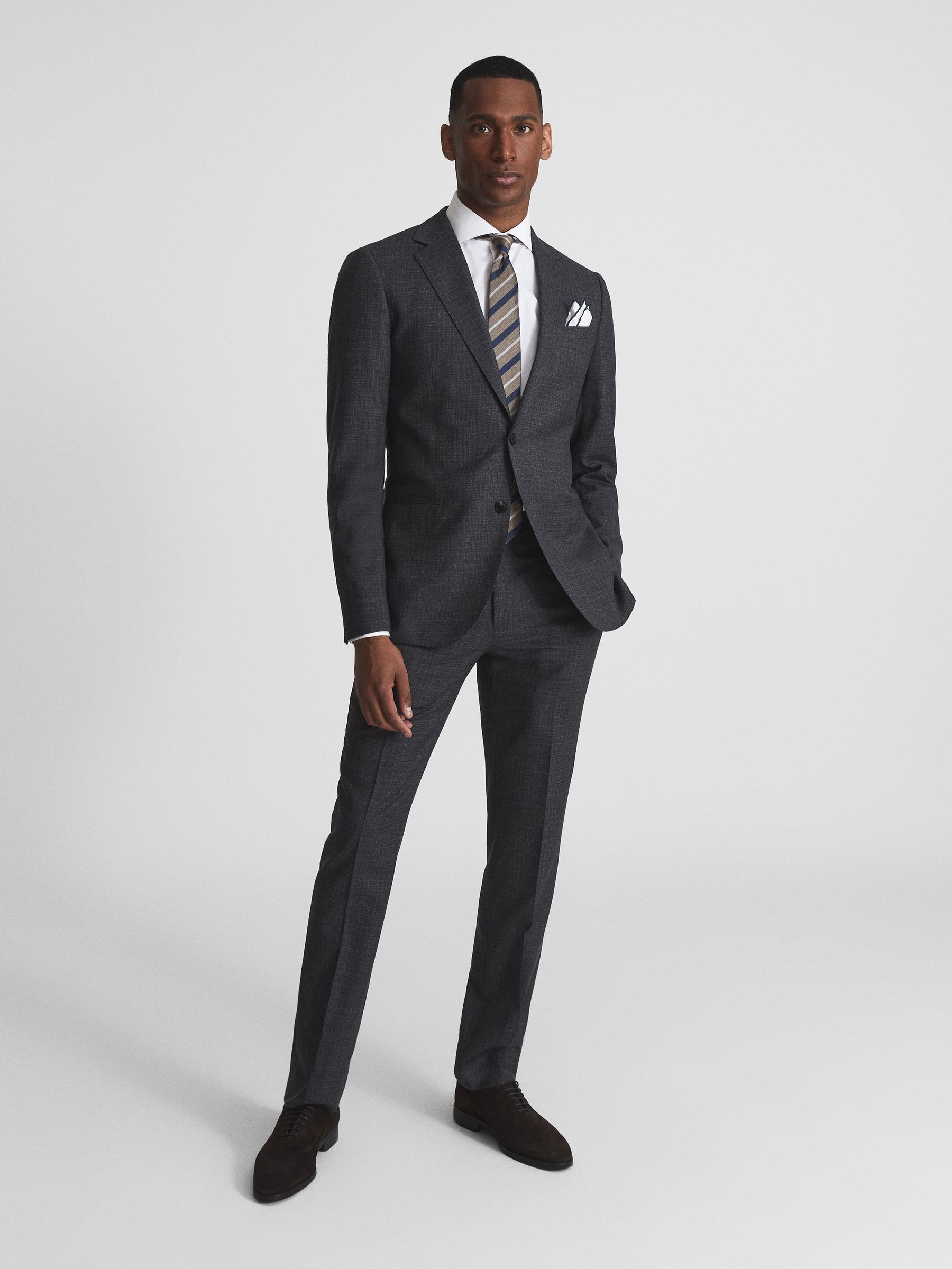 Textured Slim Fit Trousers in Charcoal - Image 3 of 5