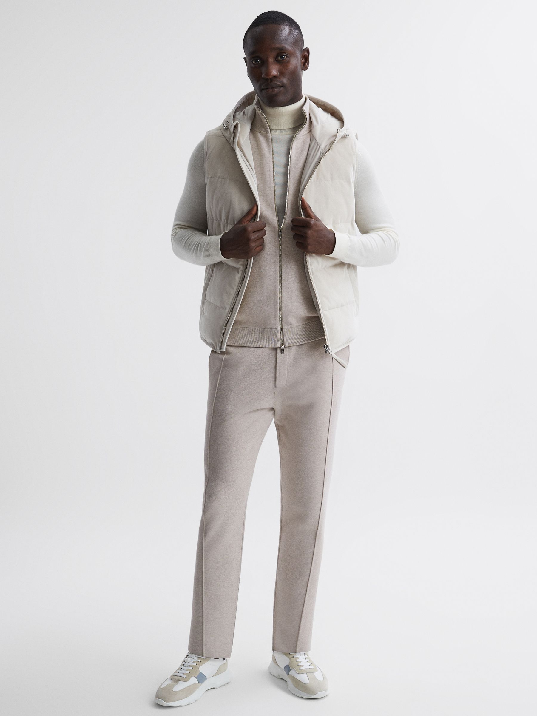 Knitted Sleeveless Zip-Through Vest in Oatmeal Melange - Image 2 of 4