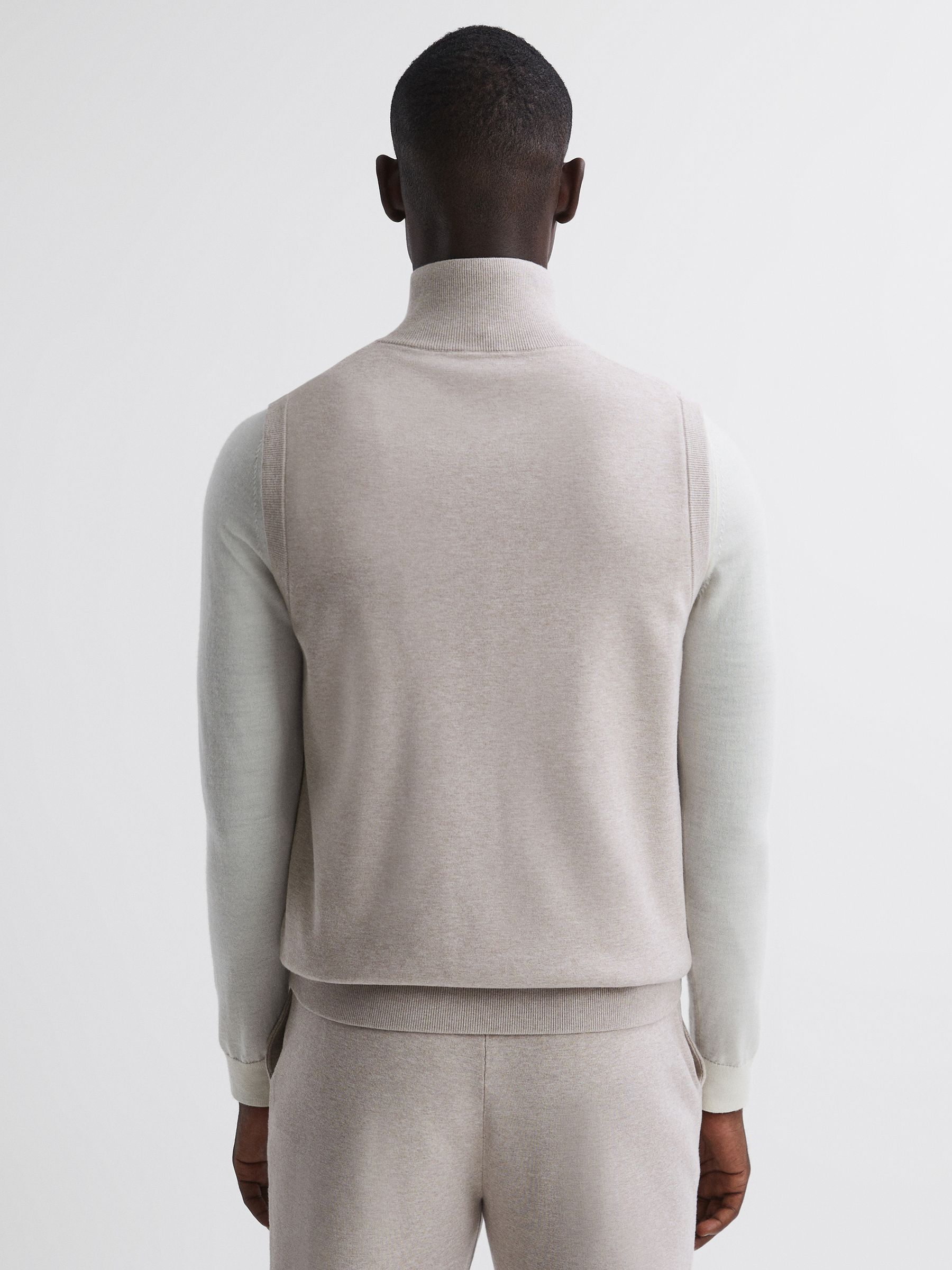 Knitted Sleeveless Zip-Through Vest in Oatmeal Melange - Image 3 of 4