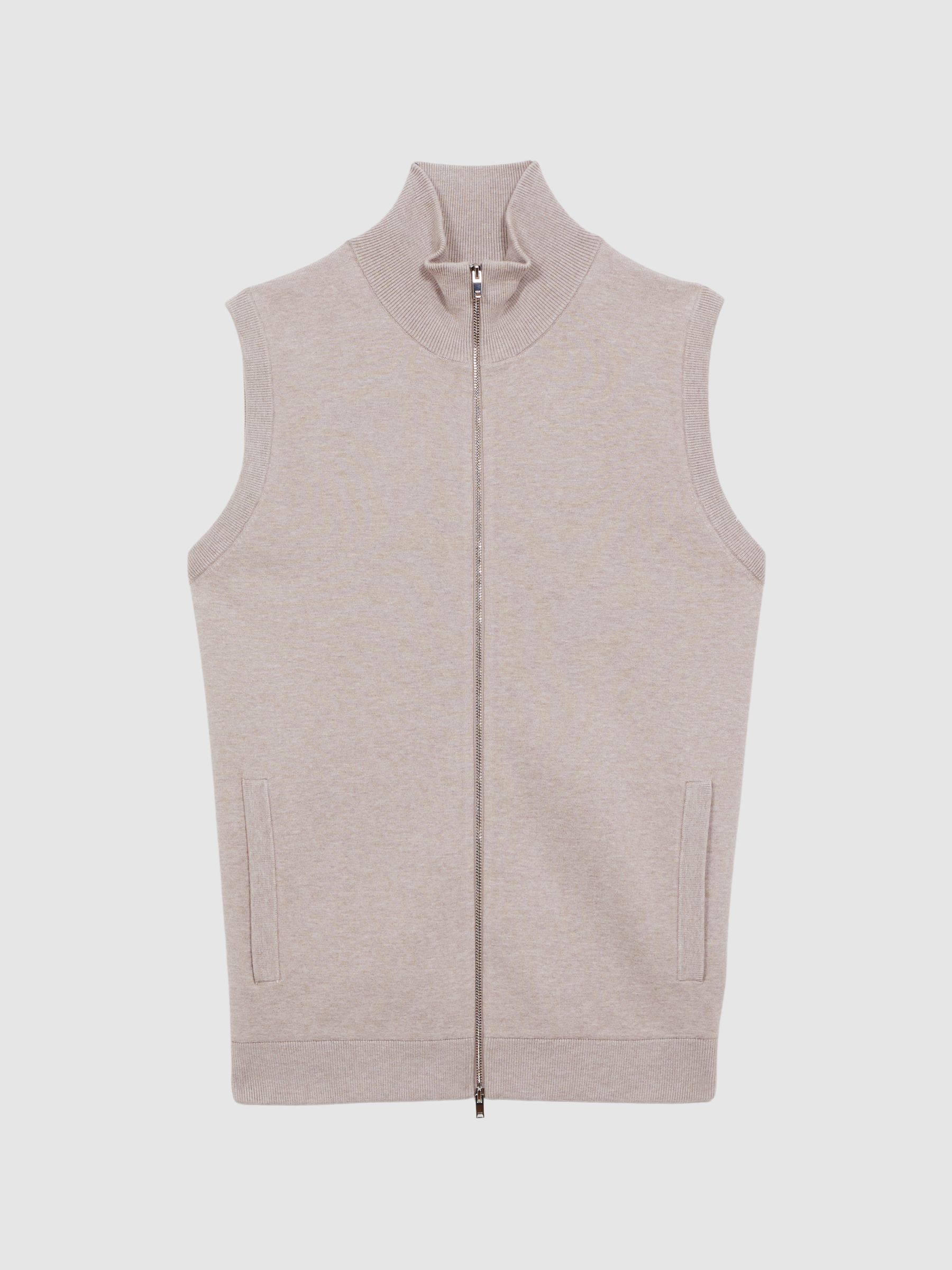 Knitted Sleeveless Zip-Through Vest in Oatmeal Melange - Image 4 of 4
