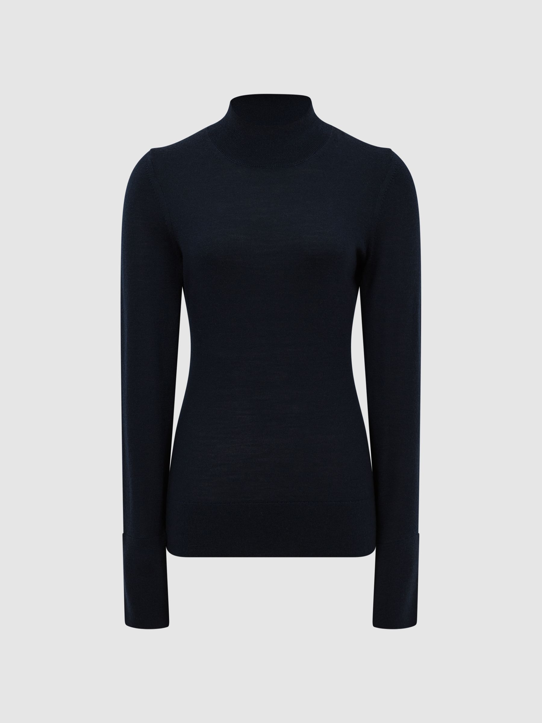 Merino Wool Split Sleeve Jumper in Navy - Image 2 of 6