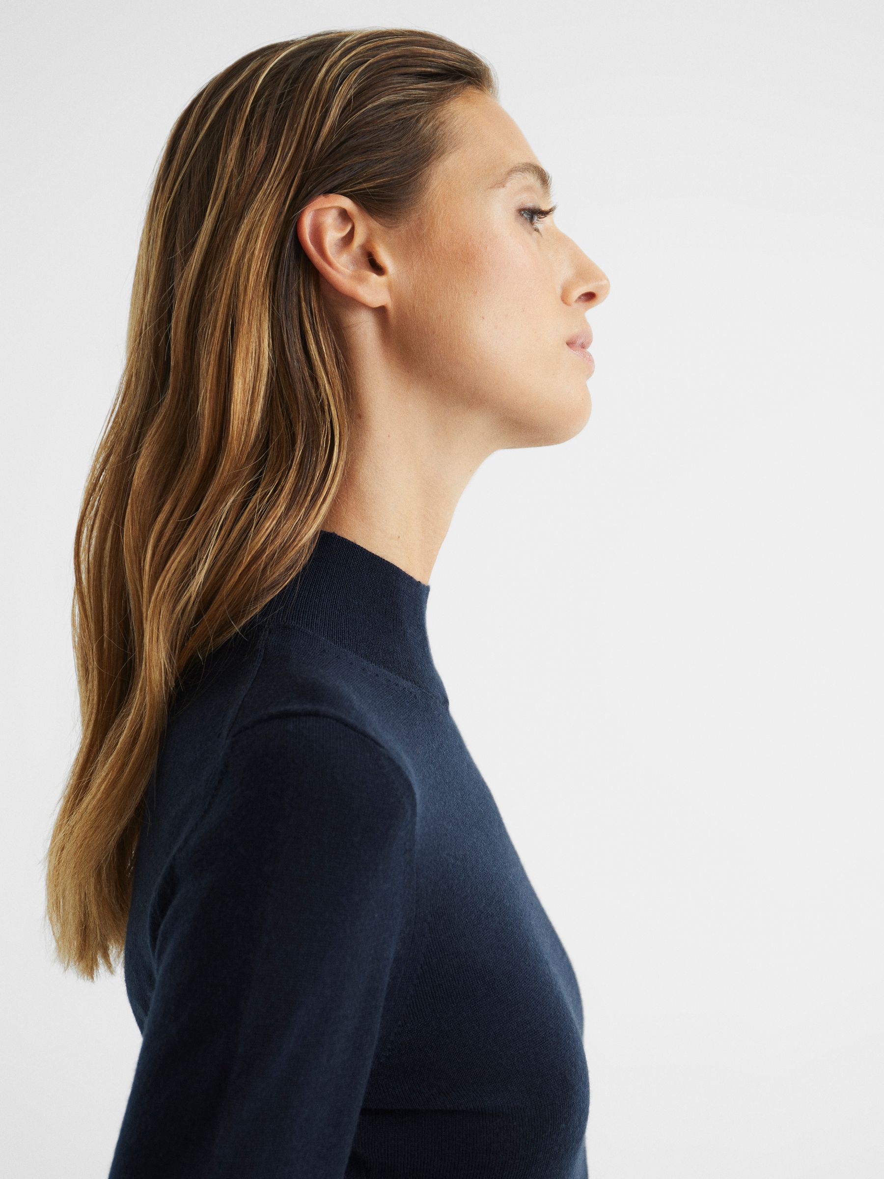 Merino Wool Split Sleeve Jumper in Navy - Image 6 of 6