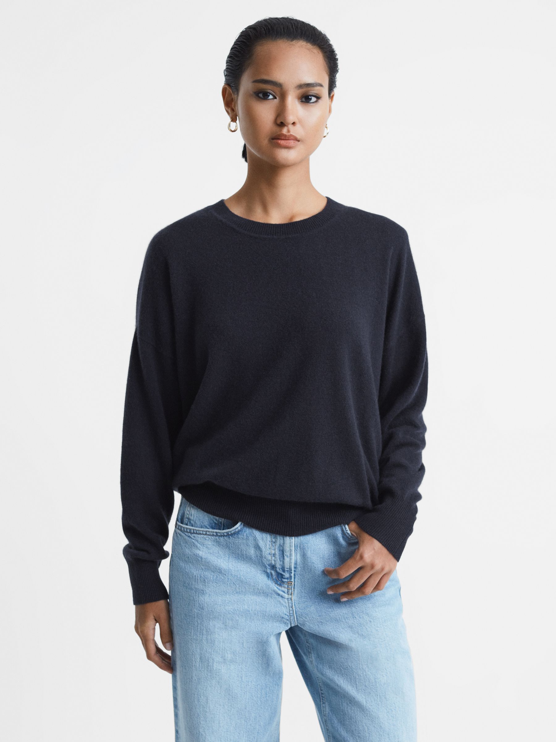 Cashmere Crew Neck Jumper in Navy - Image 1 of 5