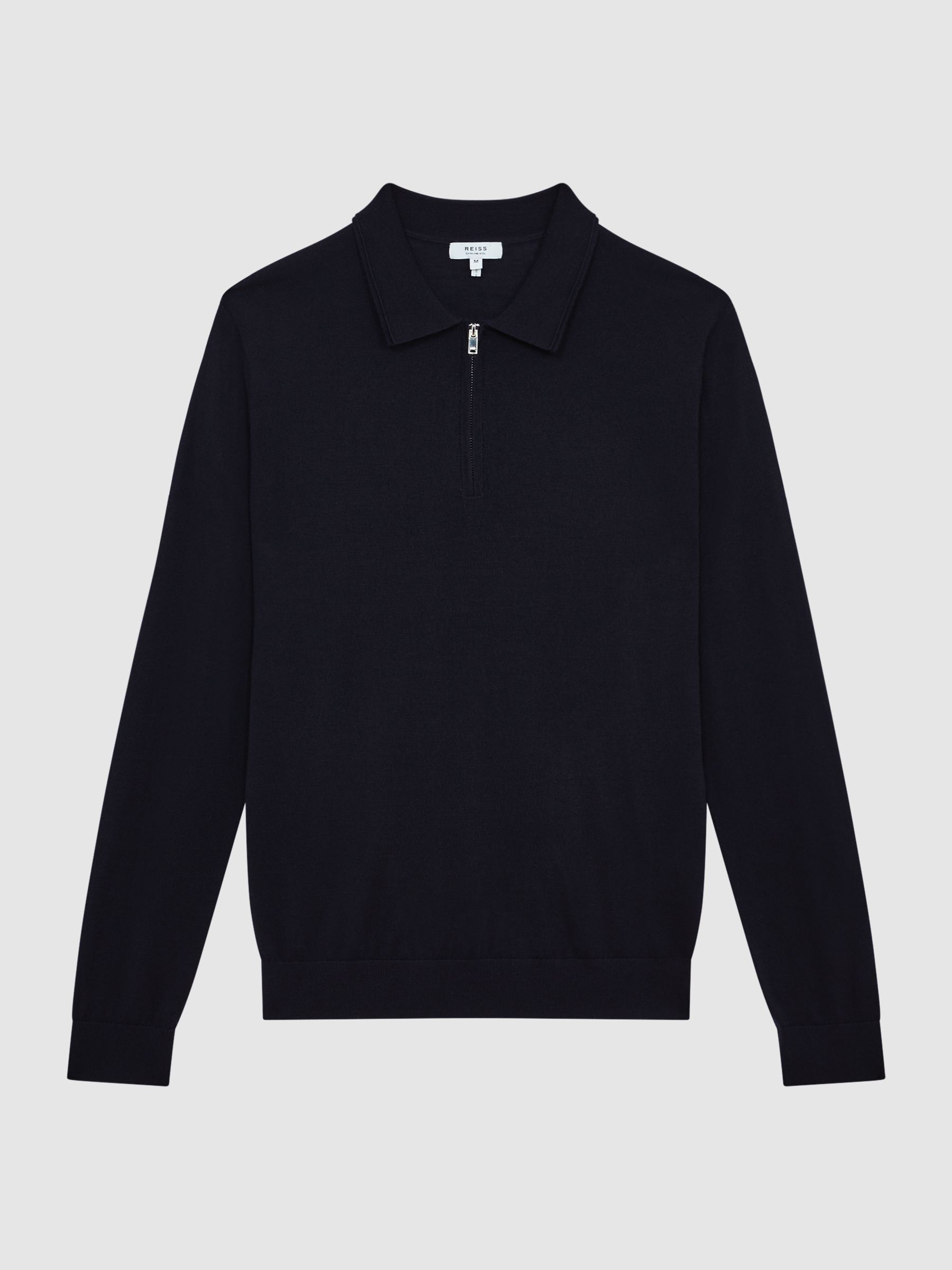 Wool Zip Neck Polo Shirt in Navy - Image 2 of 7