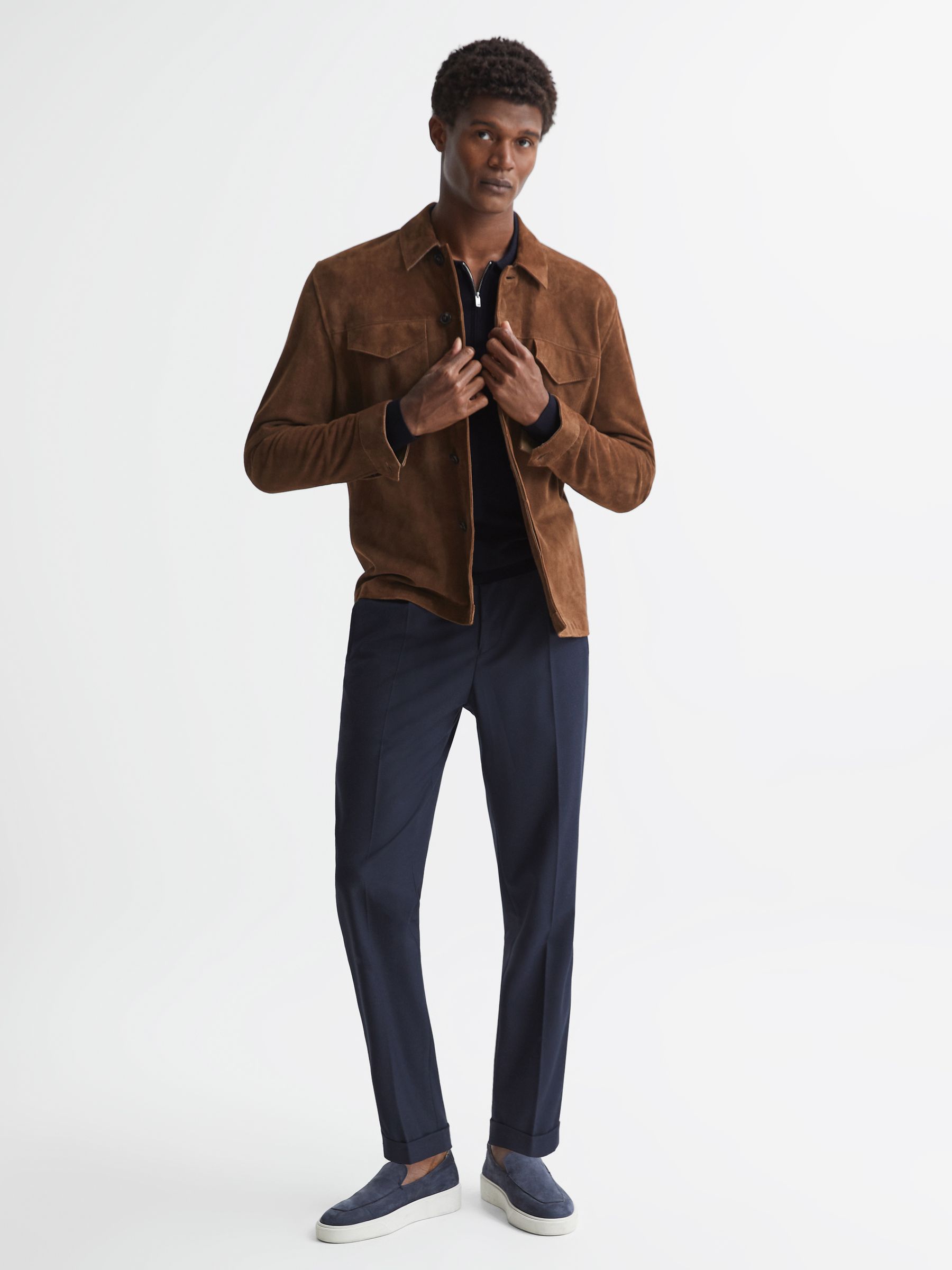 Wool Zip Neck Polo Shirt in Navy - Image 7 of 7