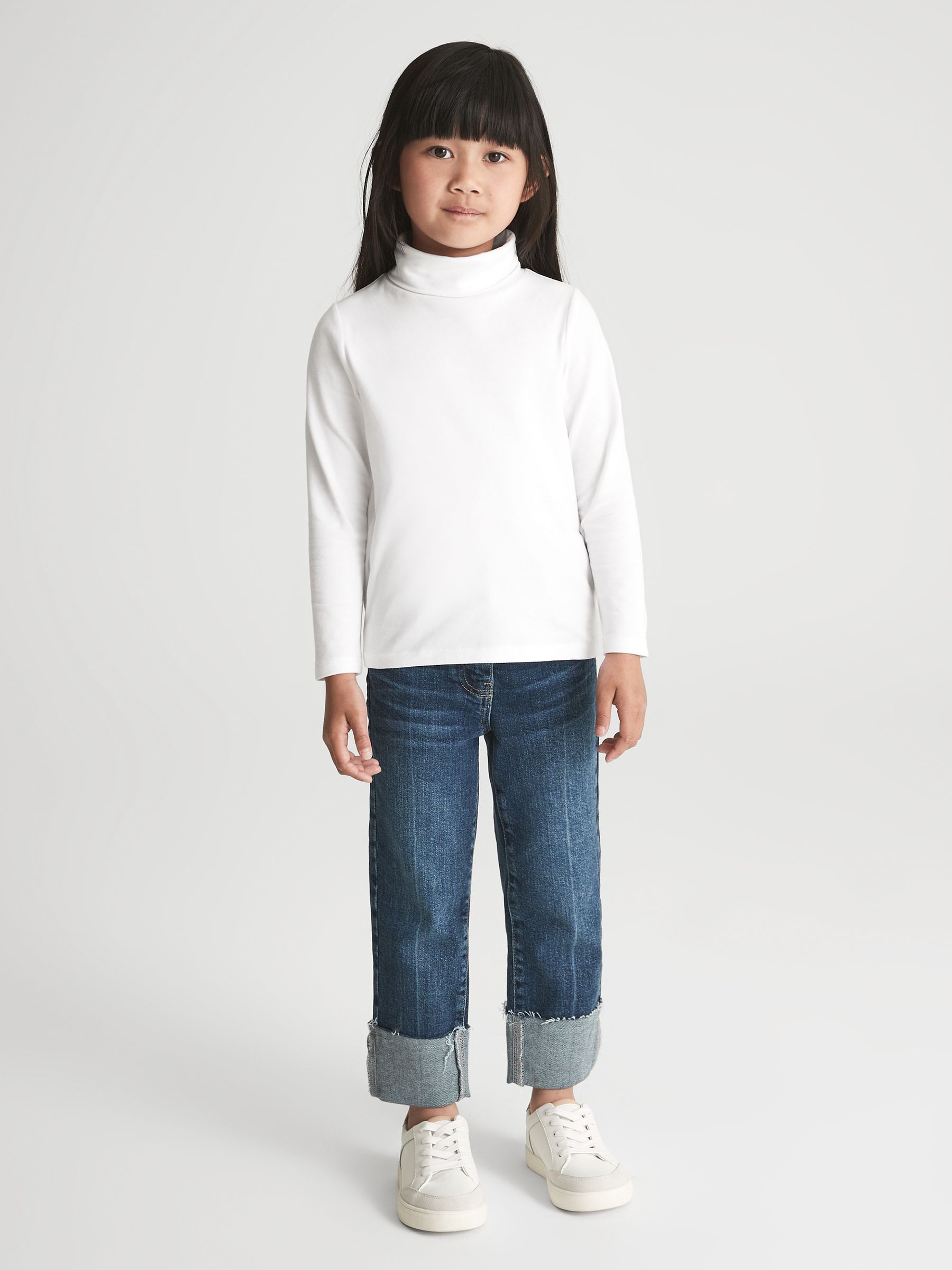 9-14 yrs Cotton Blend Roll Neck Top in Ivory - Image 1 of 8 9-14 yrs Cotton Blend Roll Neck Top in Ivory - Image 1 of 8